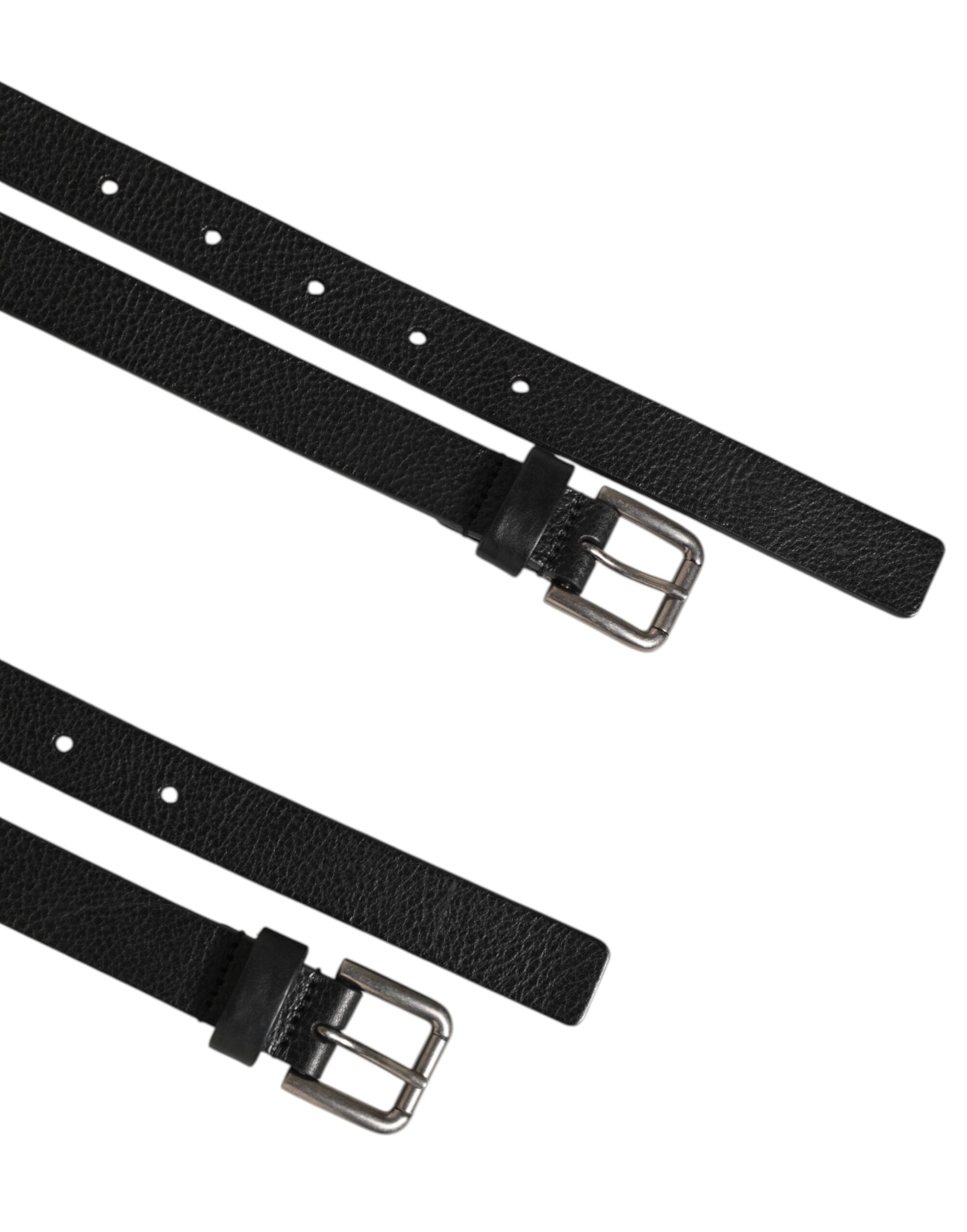 Dolce & Gabbana Black Double-Strap Leather Belt with Gold Buckle