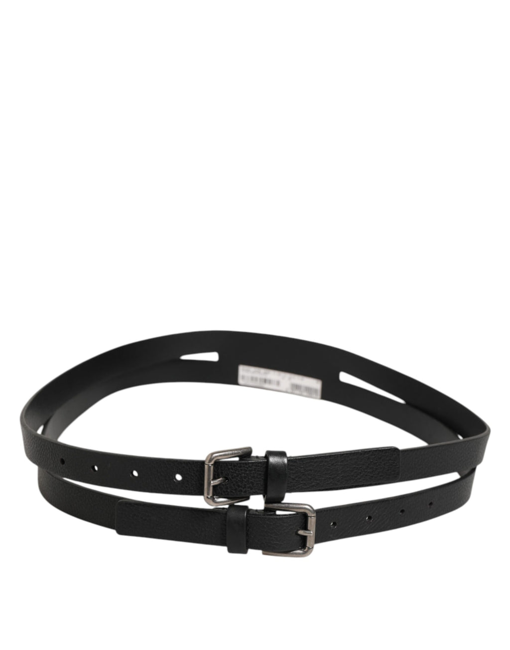 Dolce & Gabbana Black Double-Strap Leather Belt with Gold Buckle