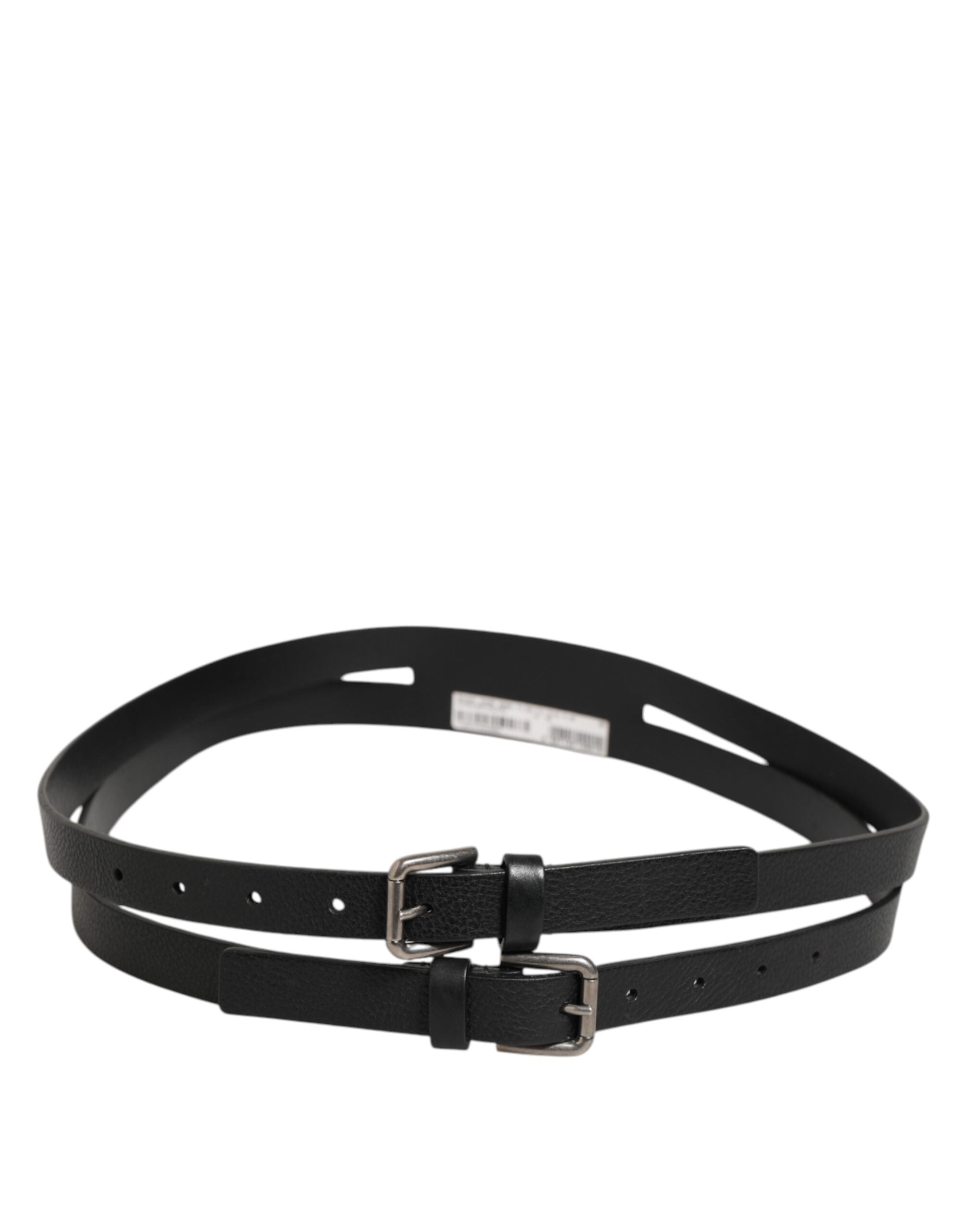 Dolce & Gabbana Black Double-Strap Leather Belt with Gold Buckle