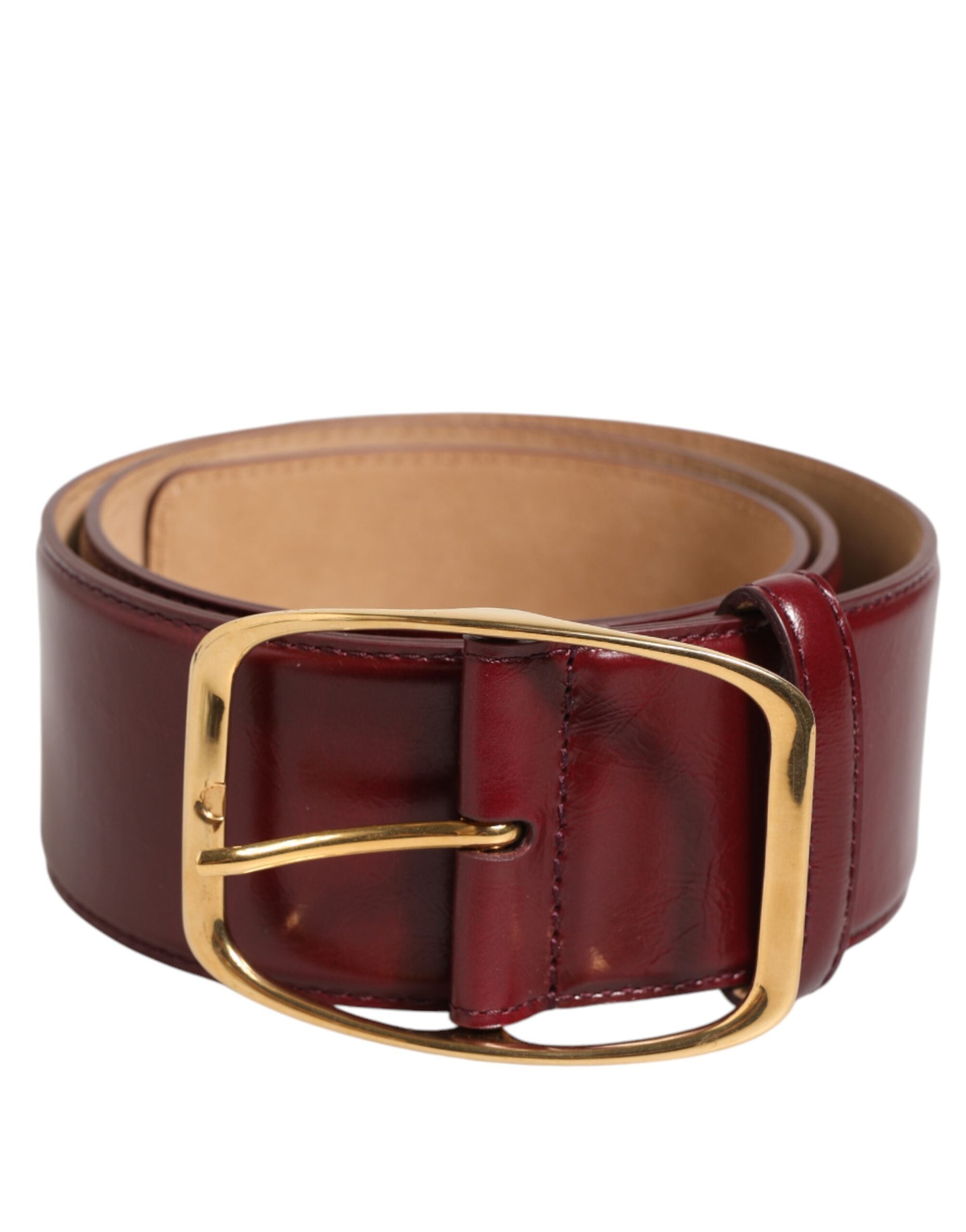 Dolce & Gabbana Burgundy Leather Belt with Gold Metal Buckle for Women