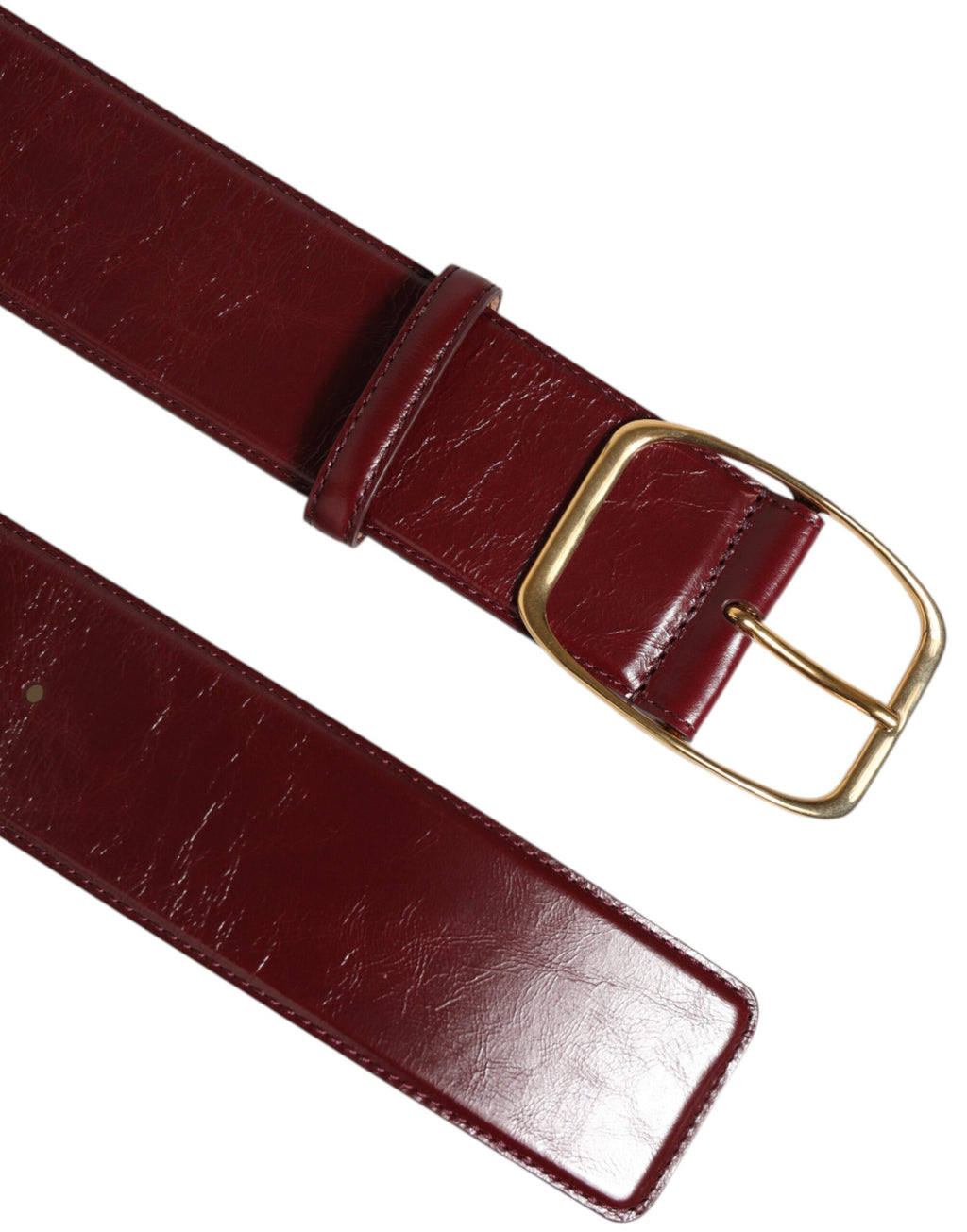 Dolce & Gabbana Burgundy Leather Belt with Gold Metal Buckle for Women