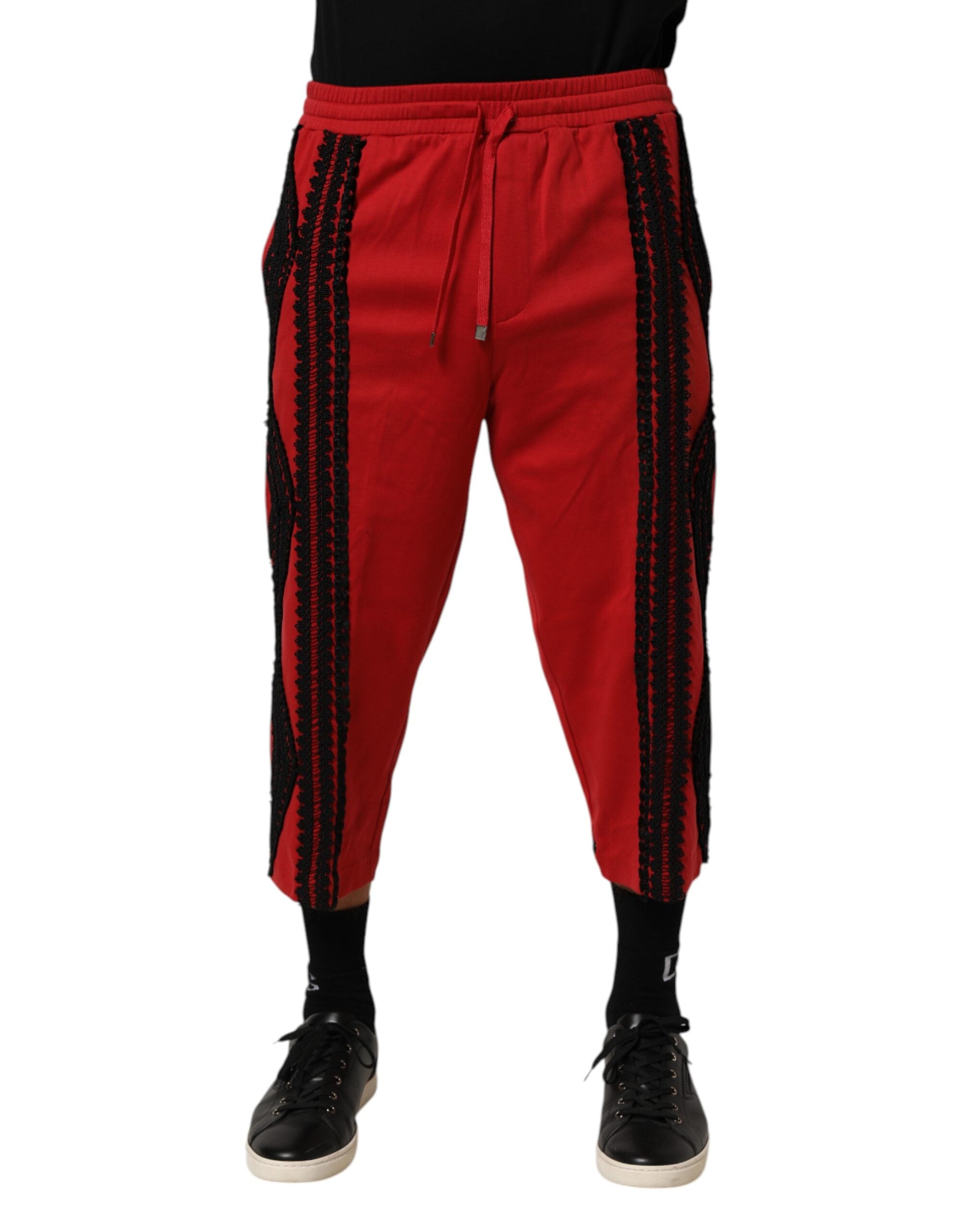 Dolce & Gabbana Rot bestickte, lässig geschnittene Hose