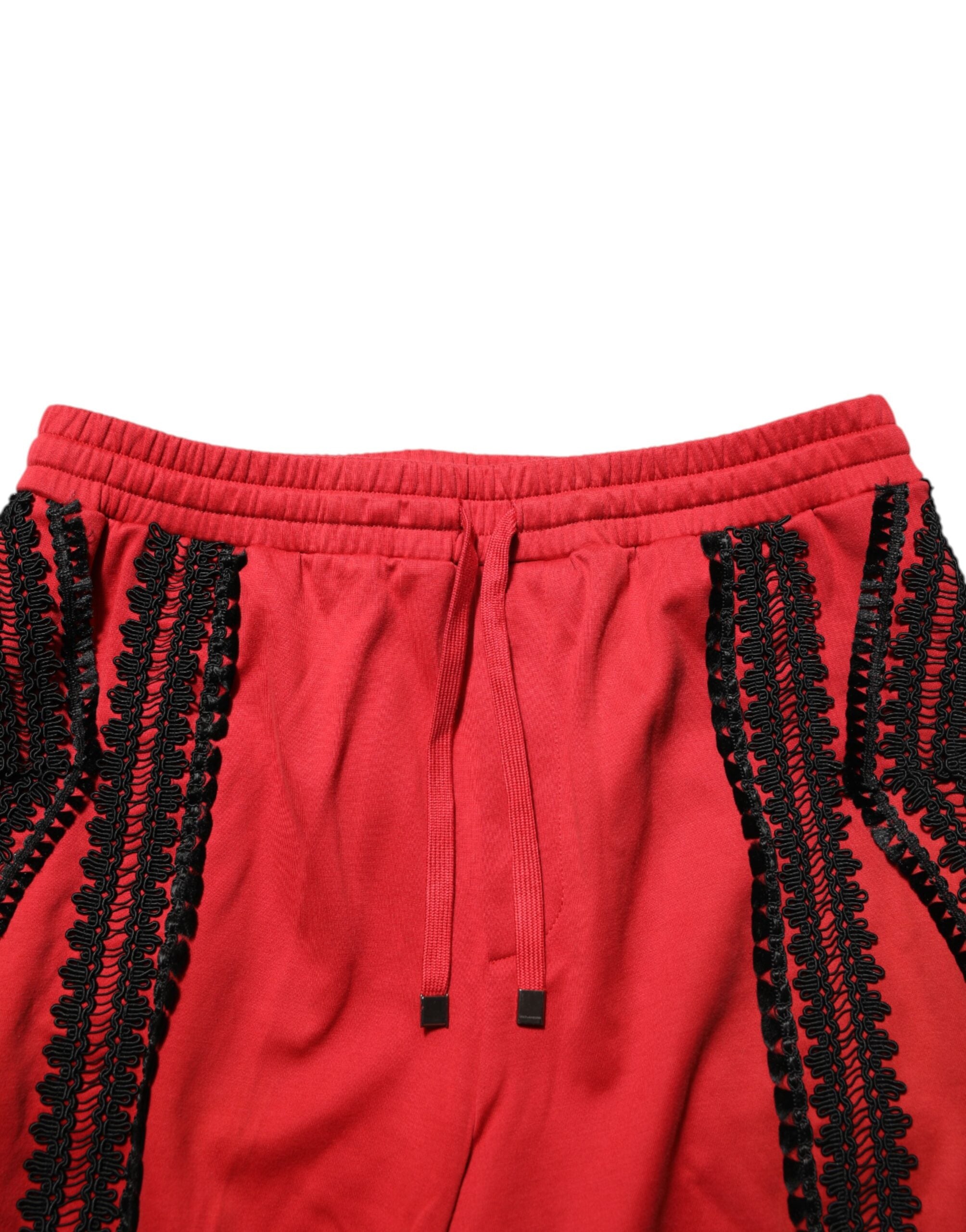 Dolce & Gabbana Rot bestickte, lässig geschnittene Hose