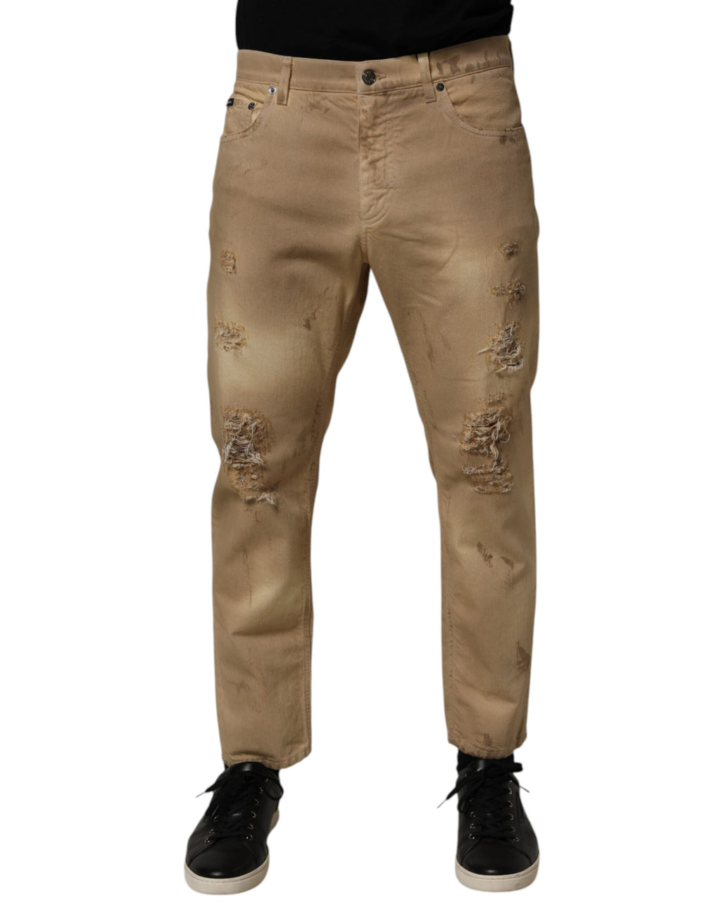 Dolce & Gabbana Beige Cotton Loose Distressed Men's Denim Jeans