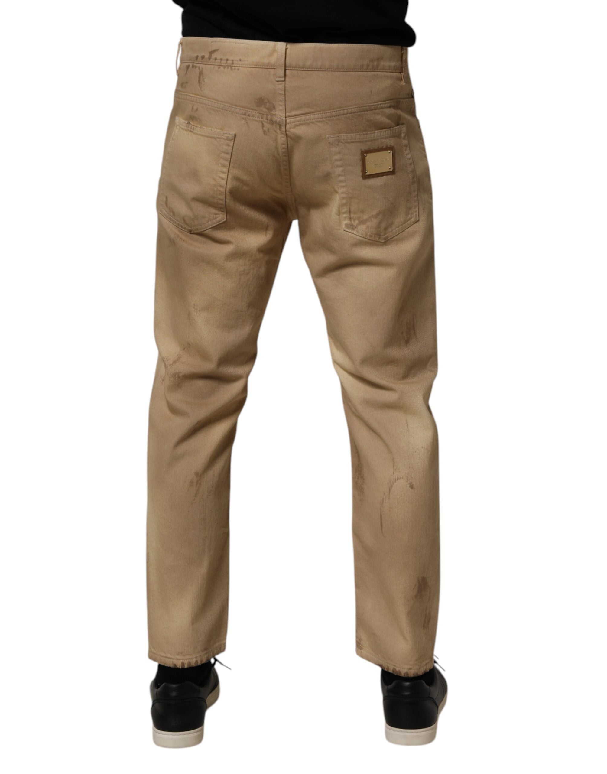 Dolce & Gabbana Beige Cotton Loose Distressed Men's Denim Jeans
