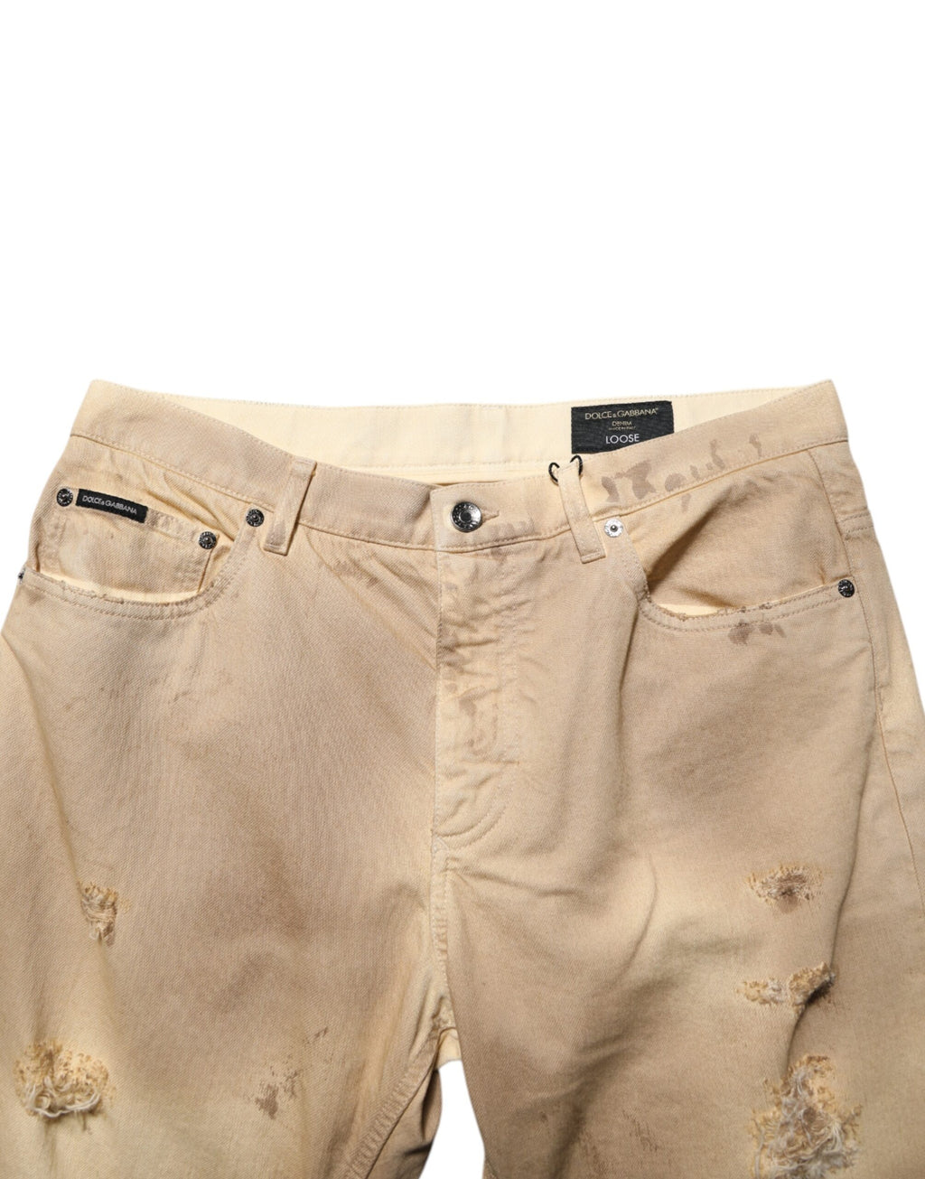 Dolce & Gabbana Beige Cotton Loose Distressed Men's Denim Jeans