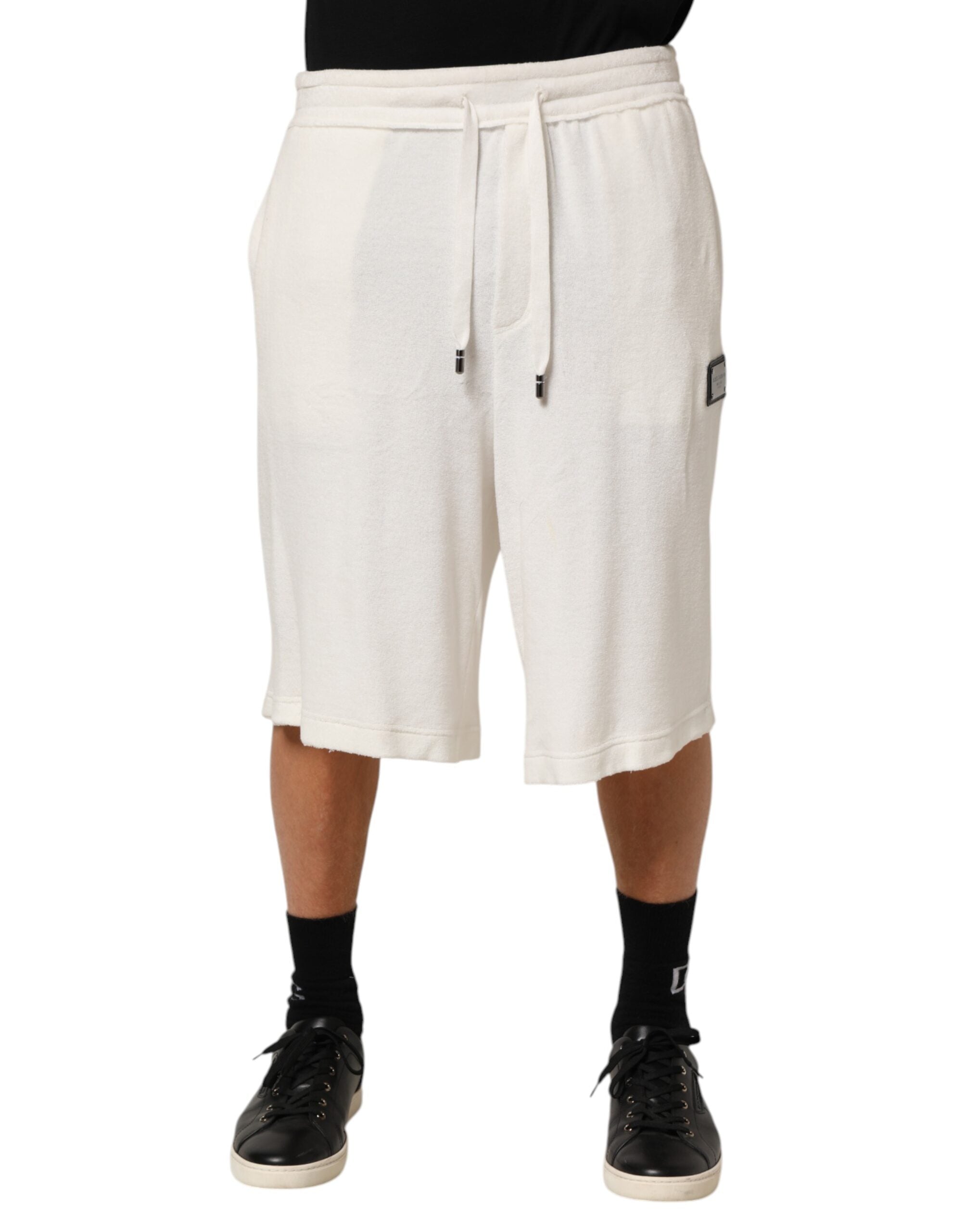Dolce & Gabbana Weiße Baumwolle Logo Plaque Männer Bermuda Shorts