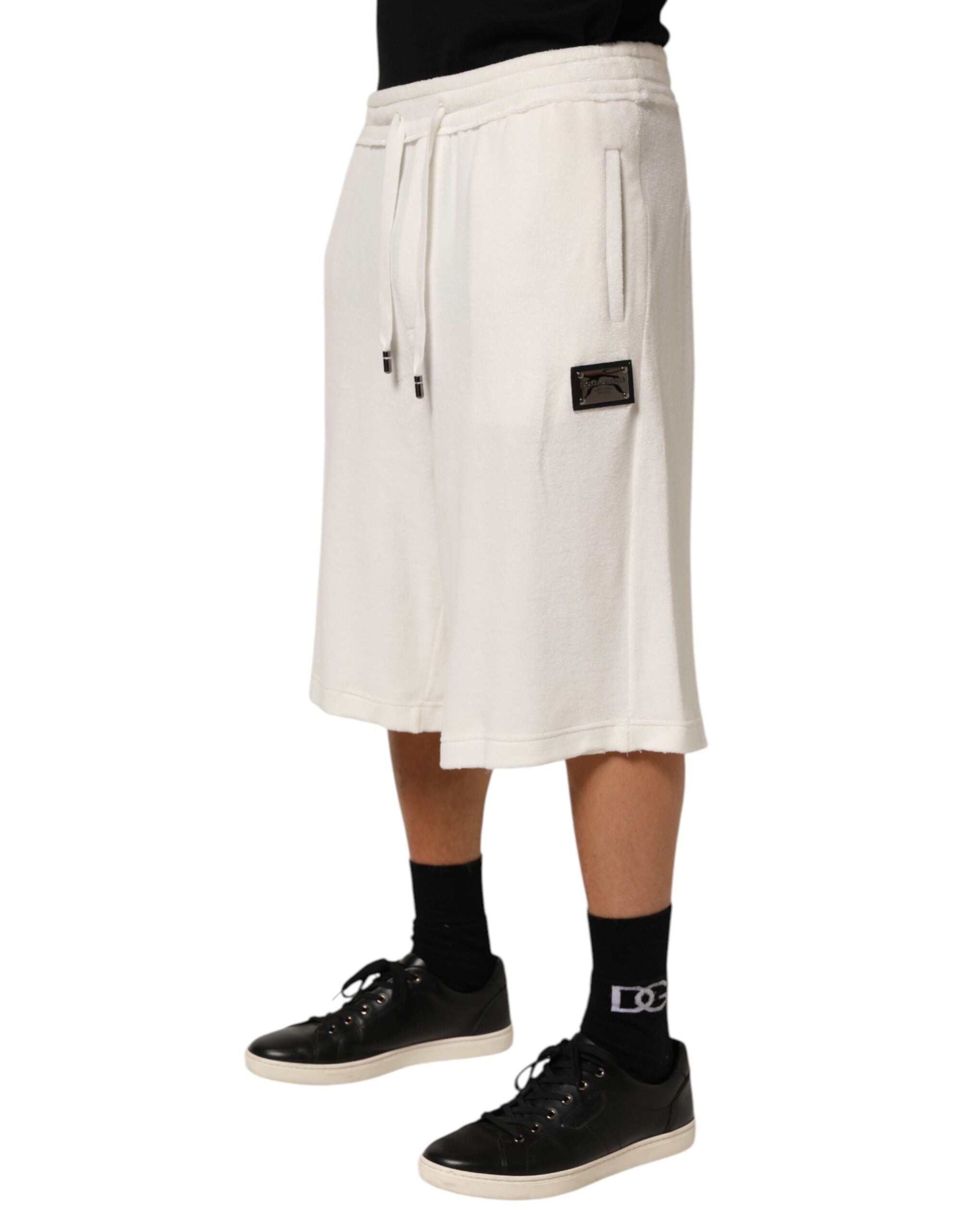 Dolce & Gabbana Weiße Baumwolle Logo Plaque Männer Bermuda Shorts