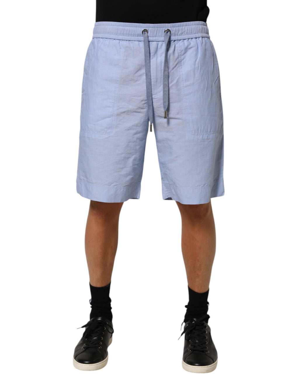 Dolce & Gabbana Hellblaue Leinen Bermudashorts für Männer mit mittlerer Taille