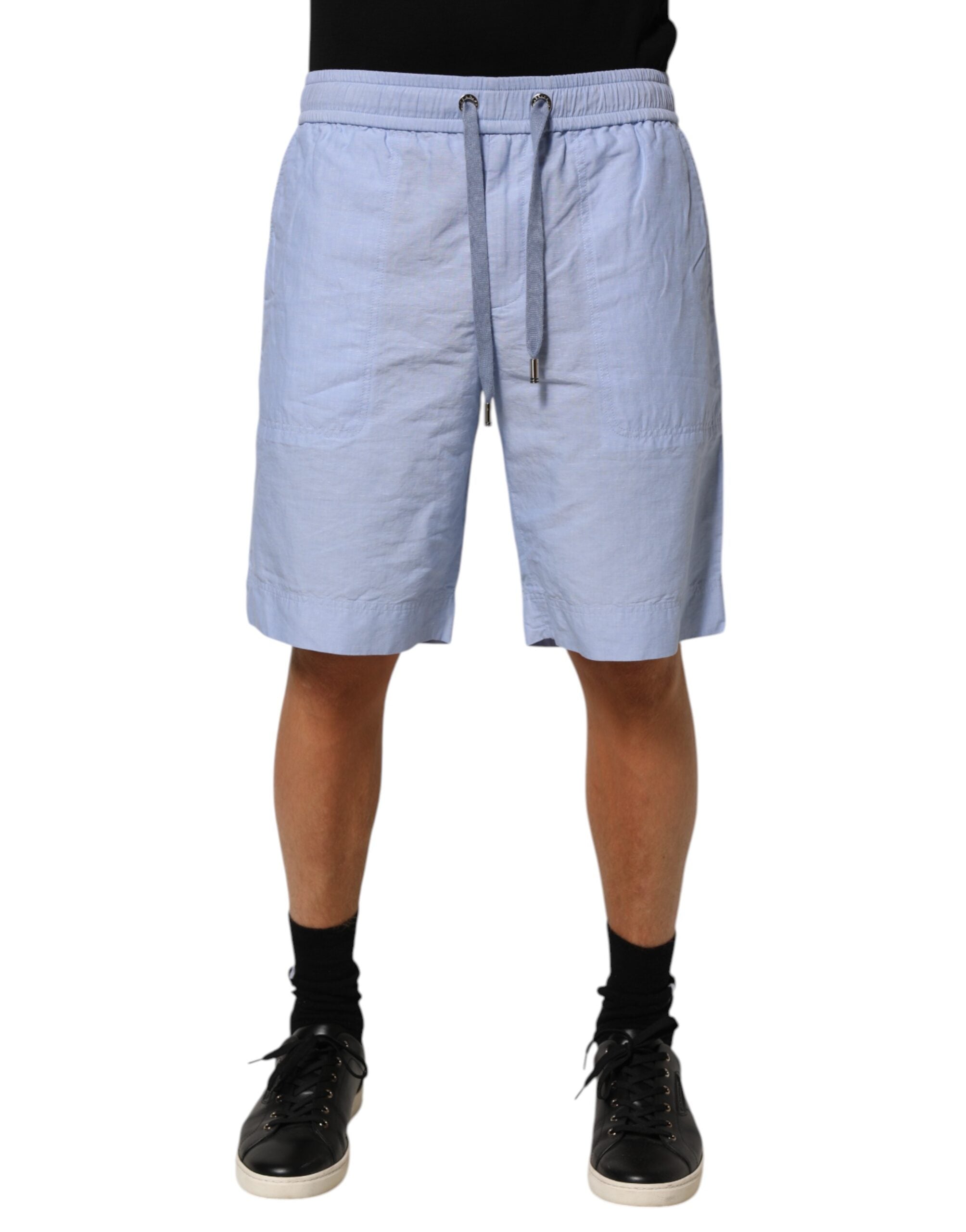 Dolce & Gabbana Hellblaue Leinen Bermudashorts für Männer mit mittlerer Taille