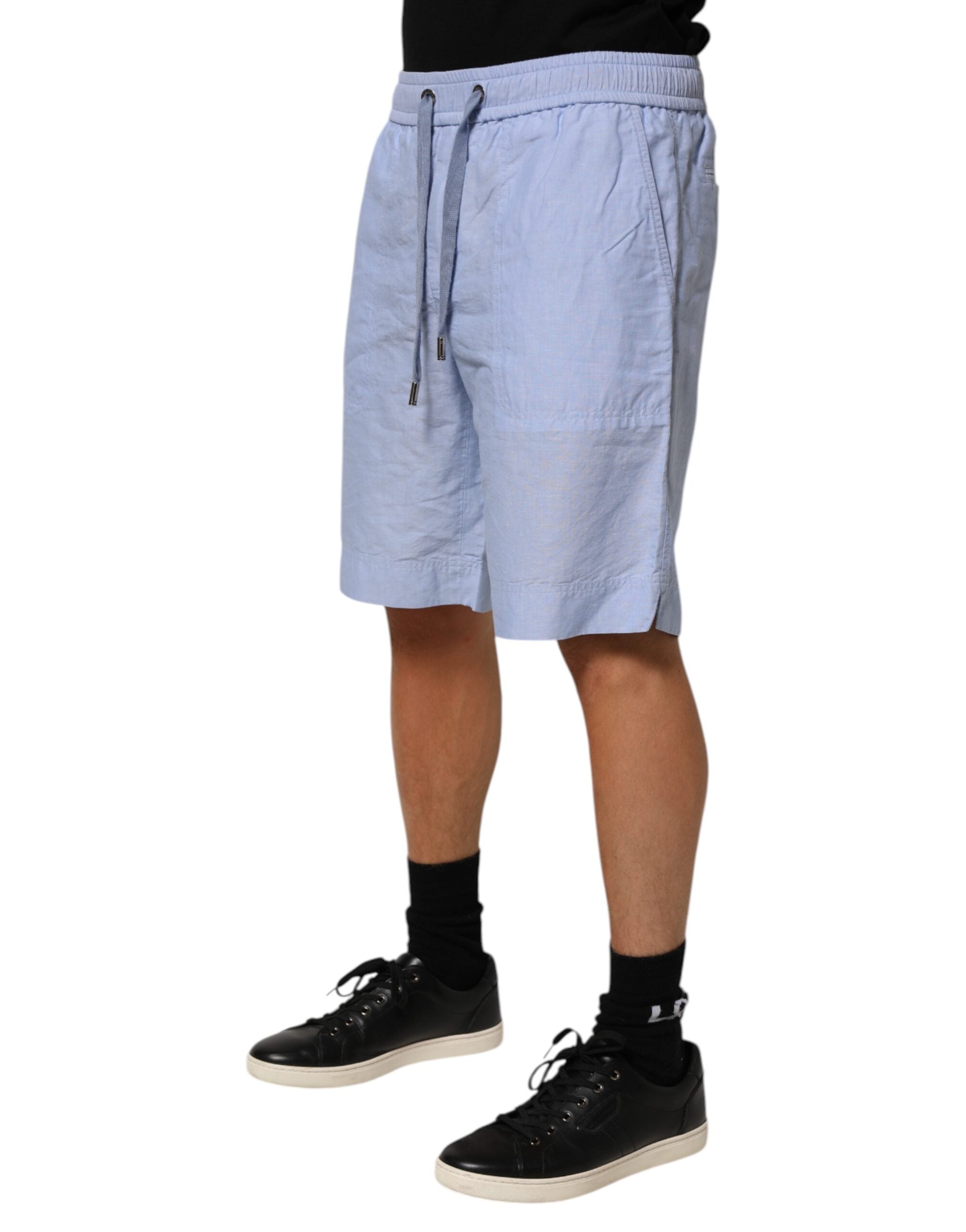 Dolce & Gabbana Hellblaue Leinen Bermudashorts für Männer mit mittlerer Taille