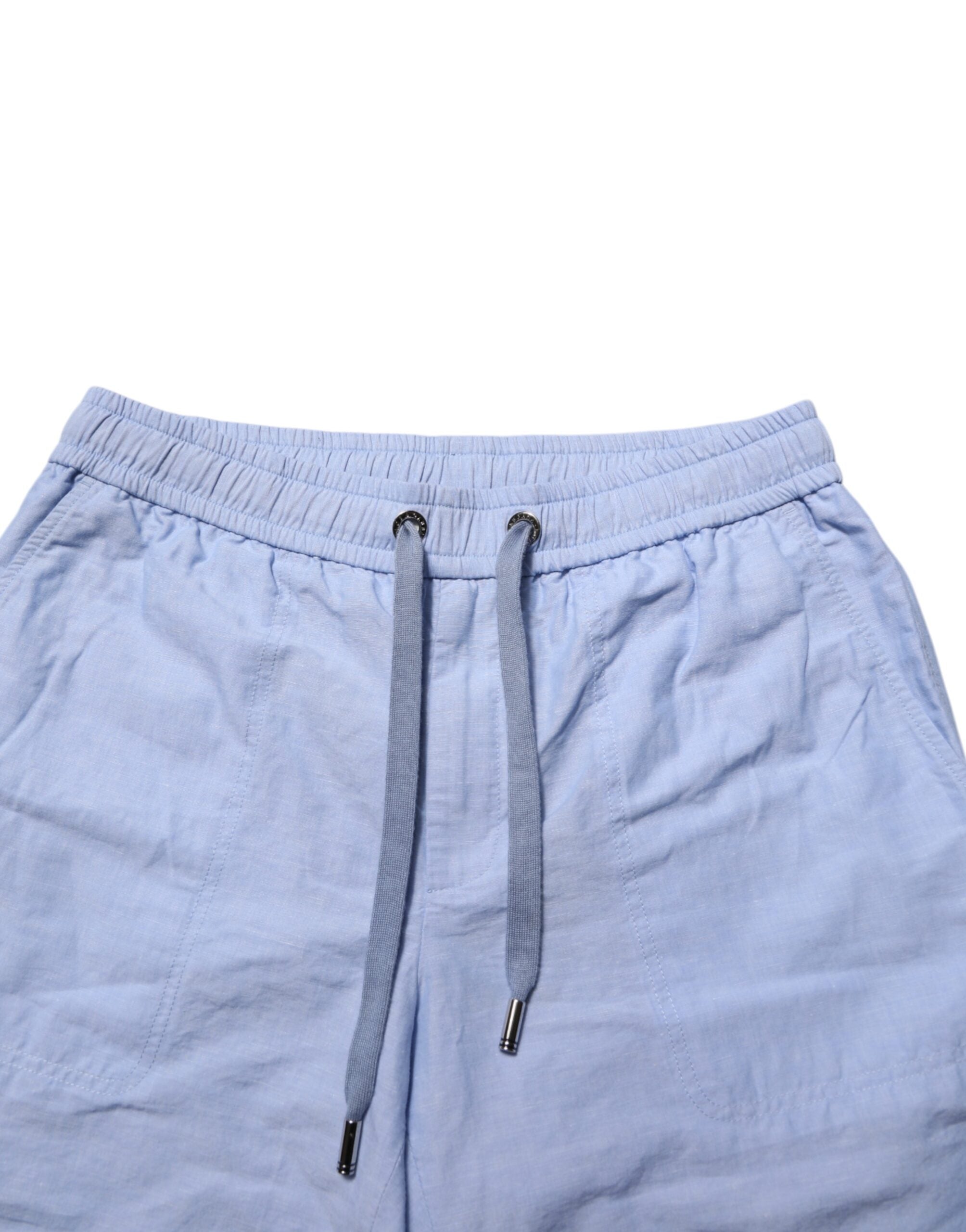 Dolce & Gabbana Hellblaue Leinen Bermudashorts für Männer mit mittlerer Taille