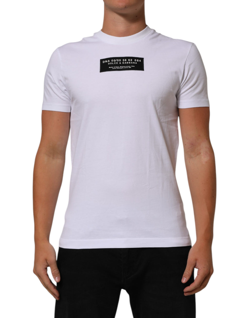 Dolce & Gabbana Men's White Cotton Crew-Neck T-Shirt with Logo Print