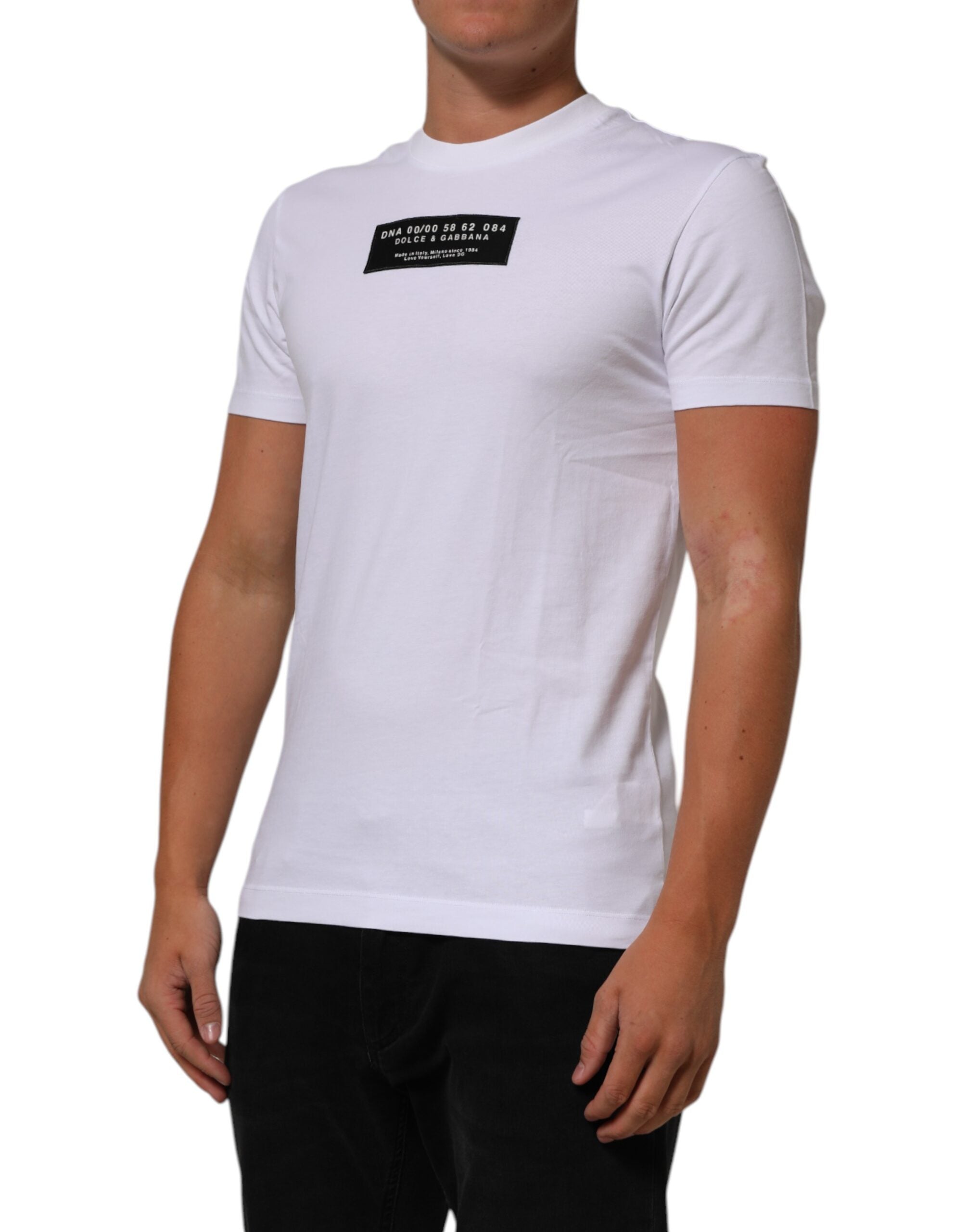 Dolce & Gabbana Men's White Cotton Crew-Neck T-Shirt with Logo Print