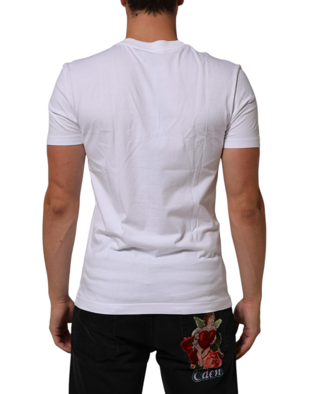Dolce & Gabbana Men's White Cotton Crew-Neck T-Shirt with Logo Print