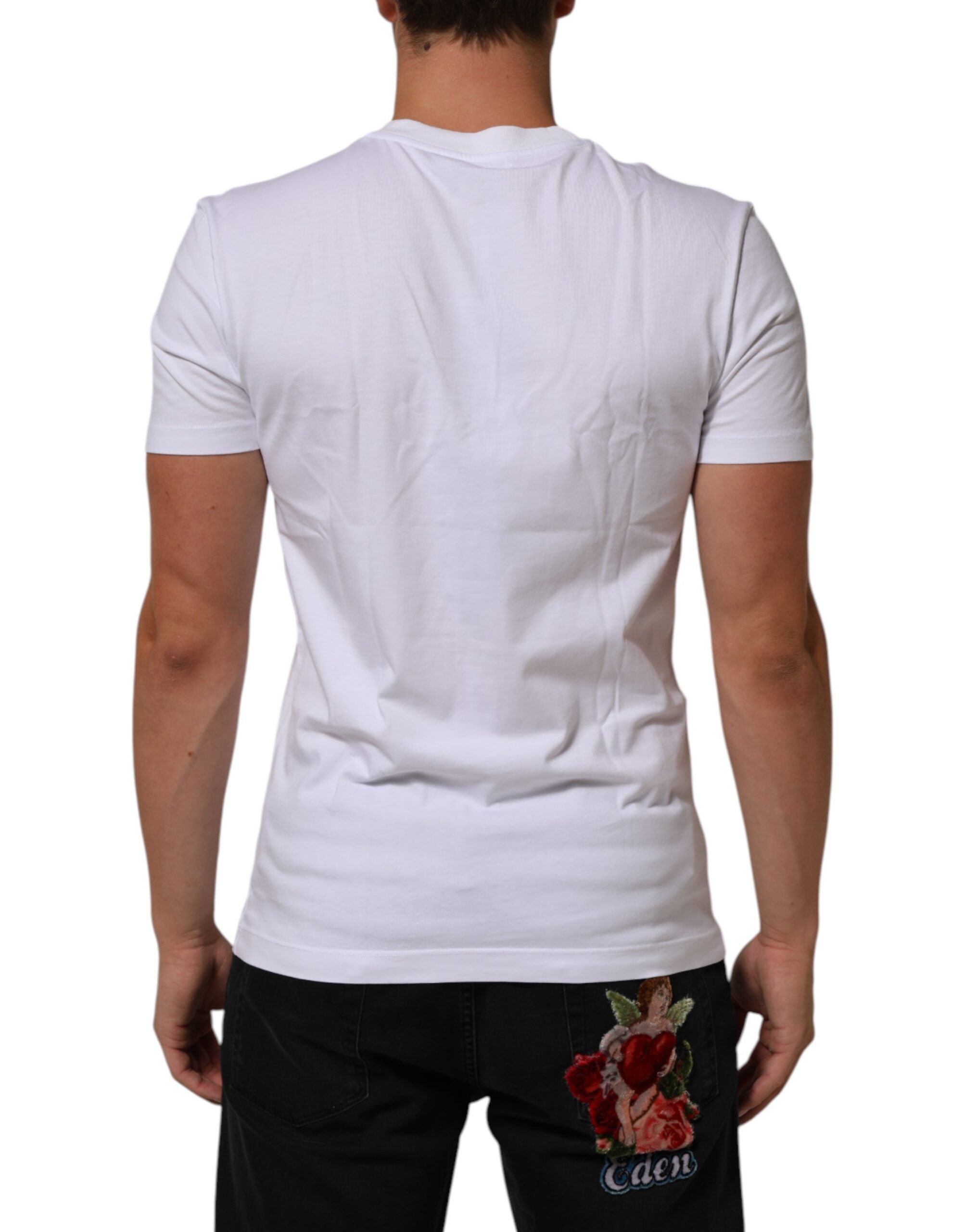 Dolce & Gabbana Men's White Cotton Crew-Neck T-Shirt with Logo Print