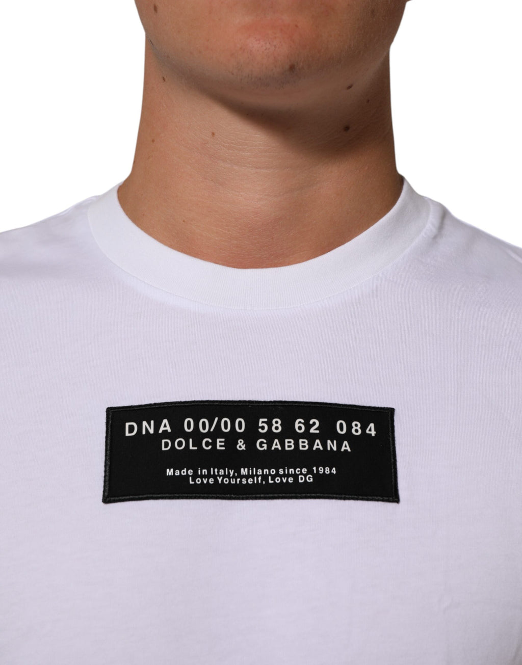 Dolce & Gabbana Men's White Cotton Crew-Neck T-Shirt with Logo Print