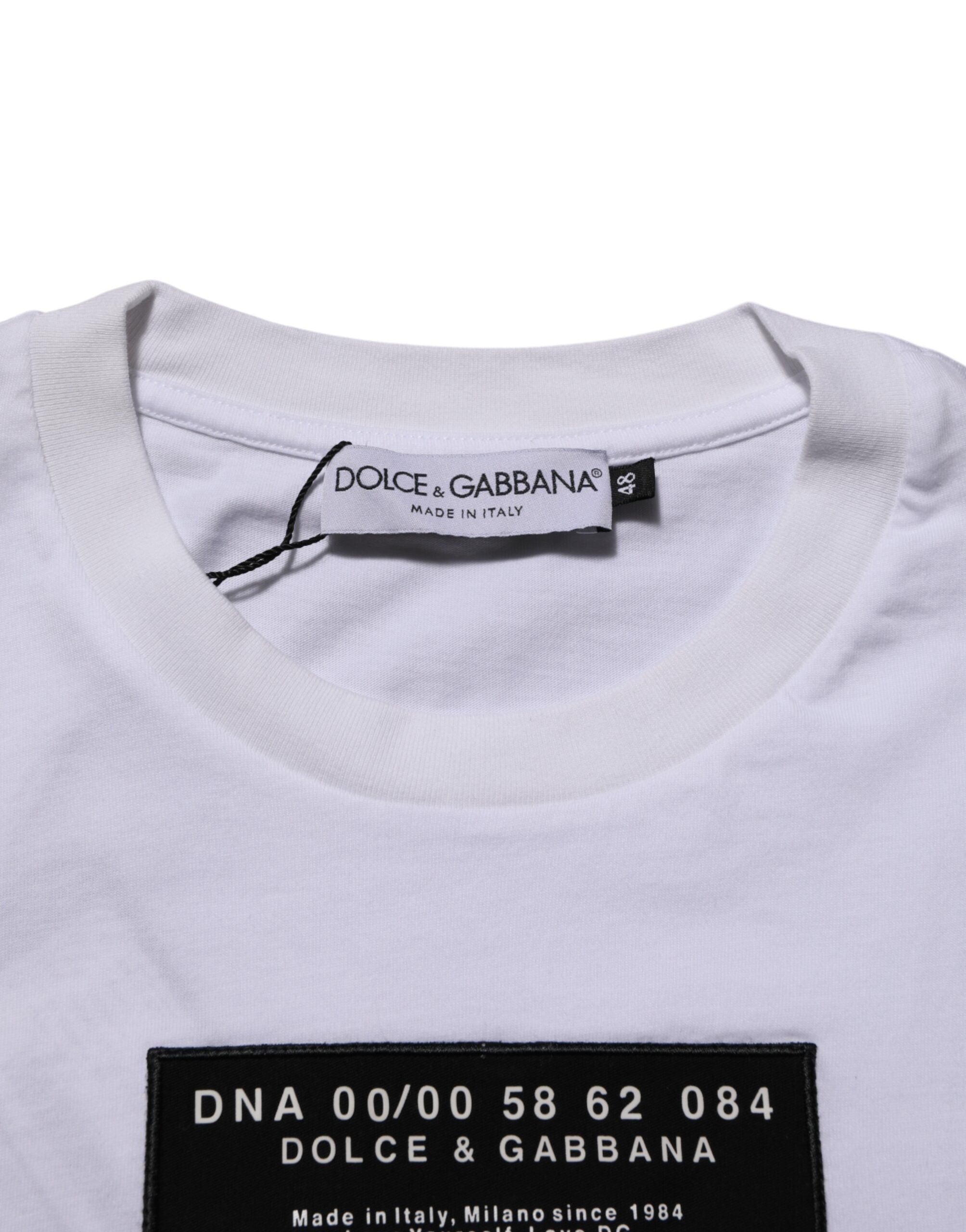 Dolce & Gabbana Men's White Cotton Crew-Neck T-Shirt with Logo Print