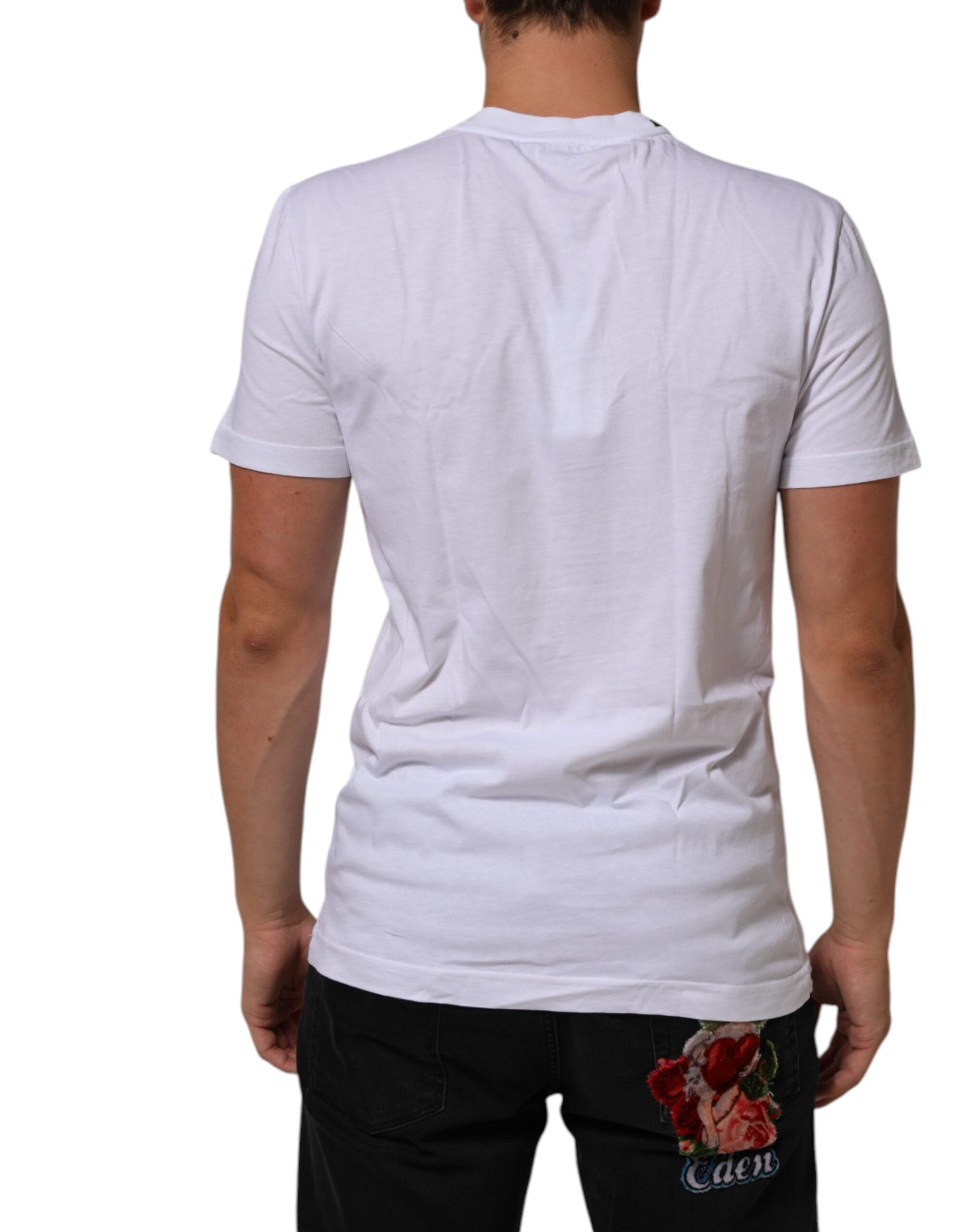 Dolce & Gabbana Weißes T-Shirt mit Rundhalsausschnitt und Logodruck aus Baumwolle