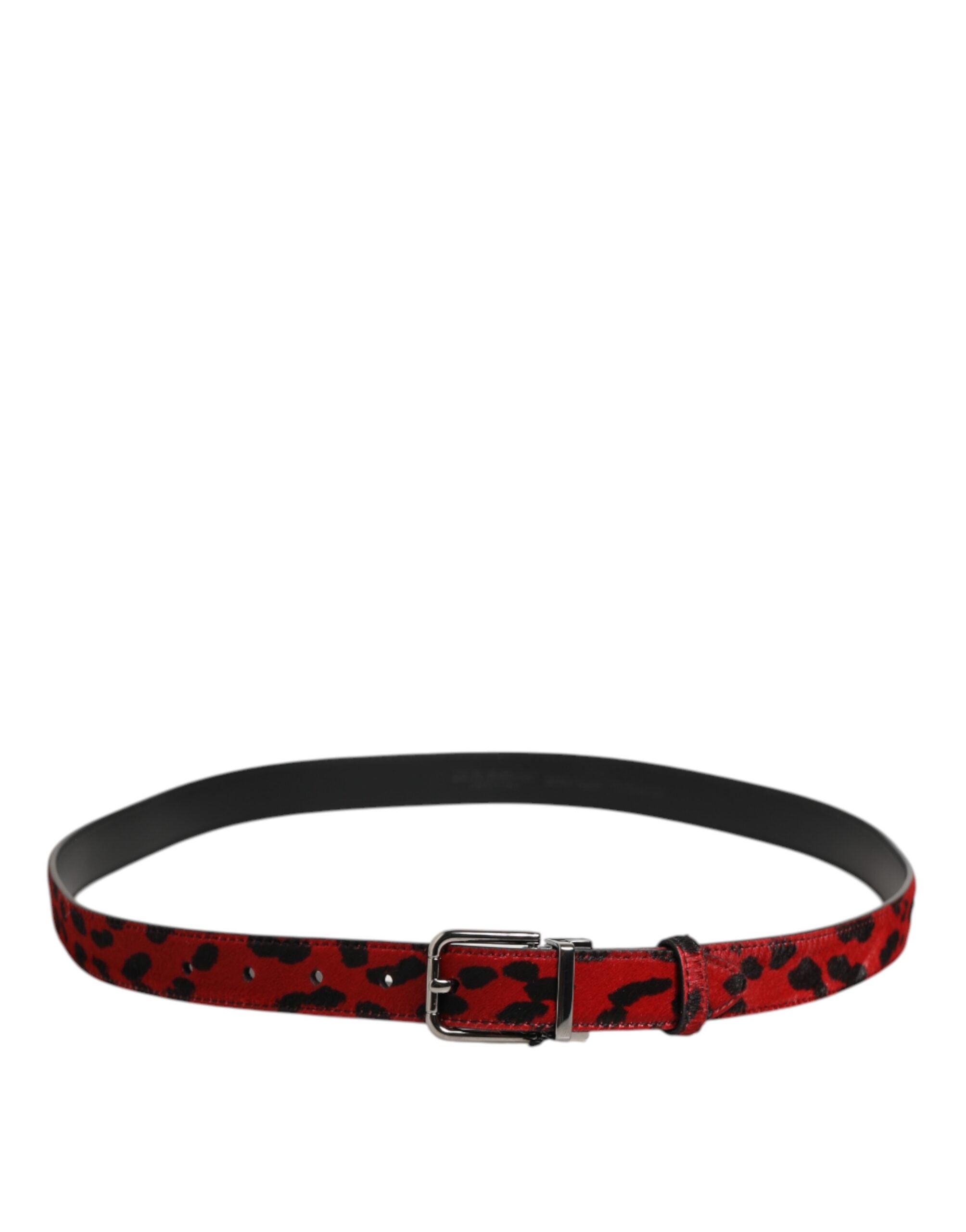 Dolce & Gabbana Red Black Pony Hair Leather Metal Buckle Men's Belt