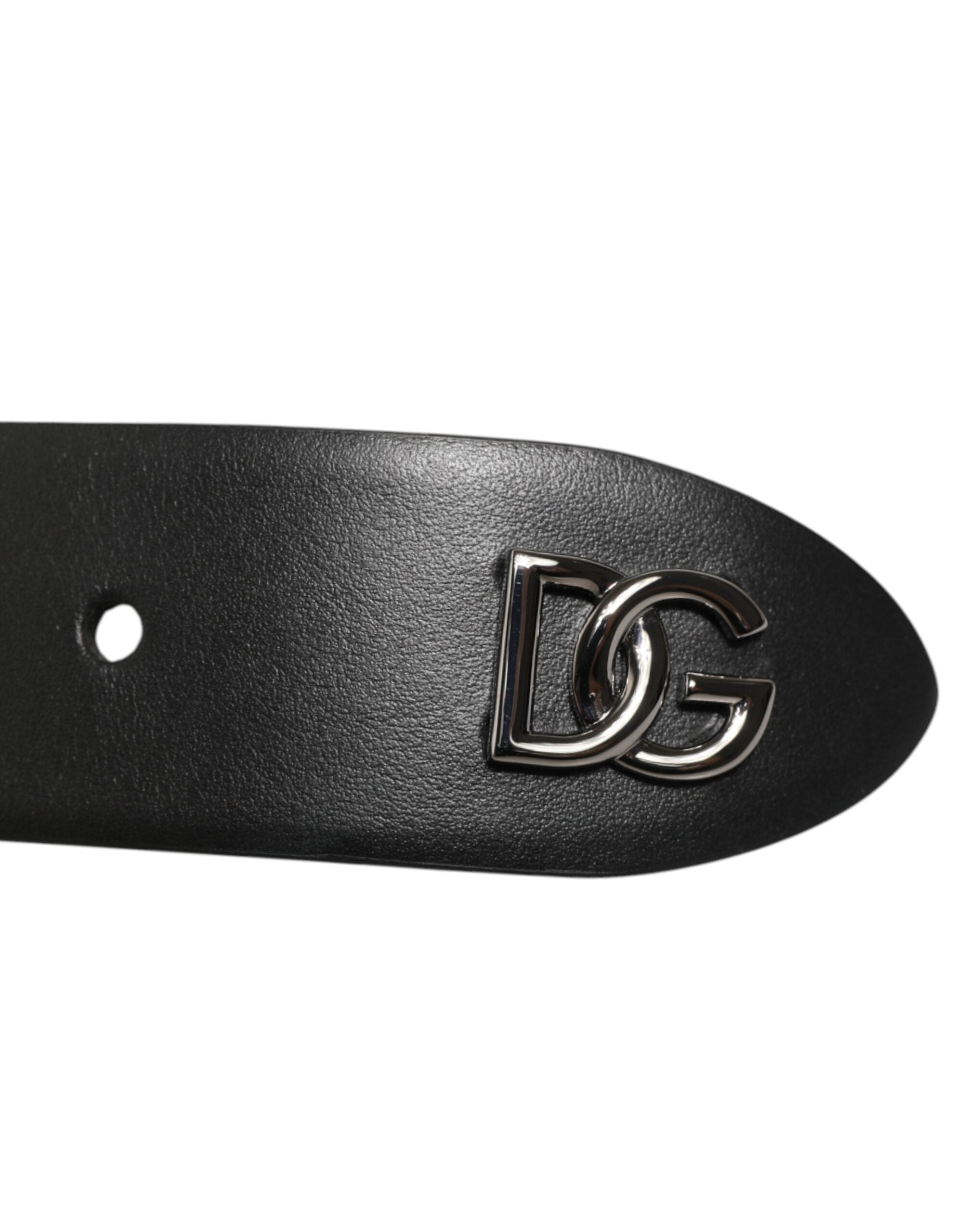 Dolce & Gabbana Black Calfskin Studded Belt with Silver Buckle