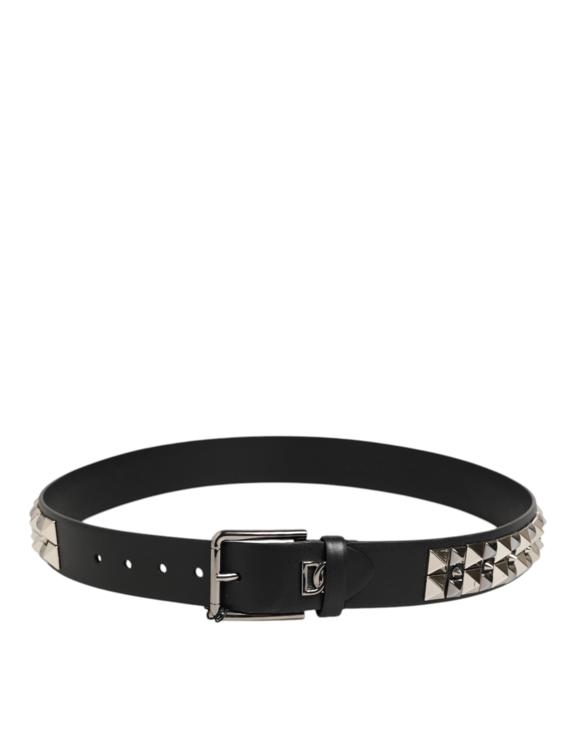 Dolce & Gabbana Black Calfskin Studded Belt with Silver Buckle