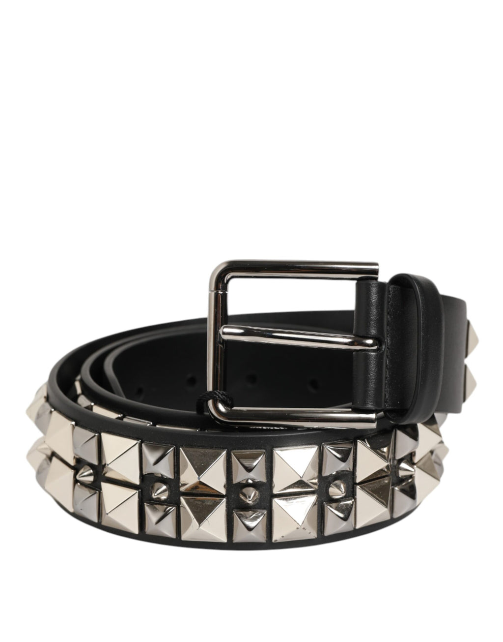 Dolce & Gabbana Black Calfskin Studded Belt with Silver Buckle