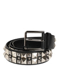 Dolce & Gabbana Black Calfskin Studded Belt with Silver Buckle
