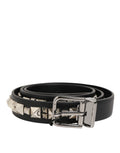 Dolce & Gabbana Schwarzer Leder Nietengürtel mit silberfarbener Schnalle