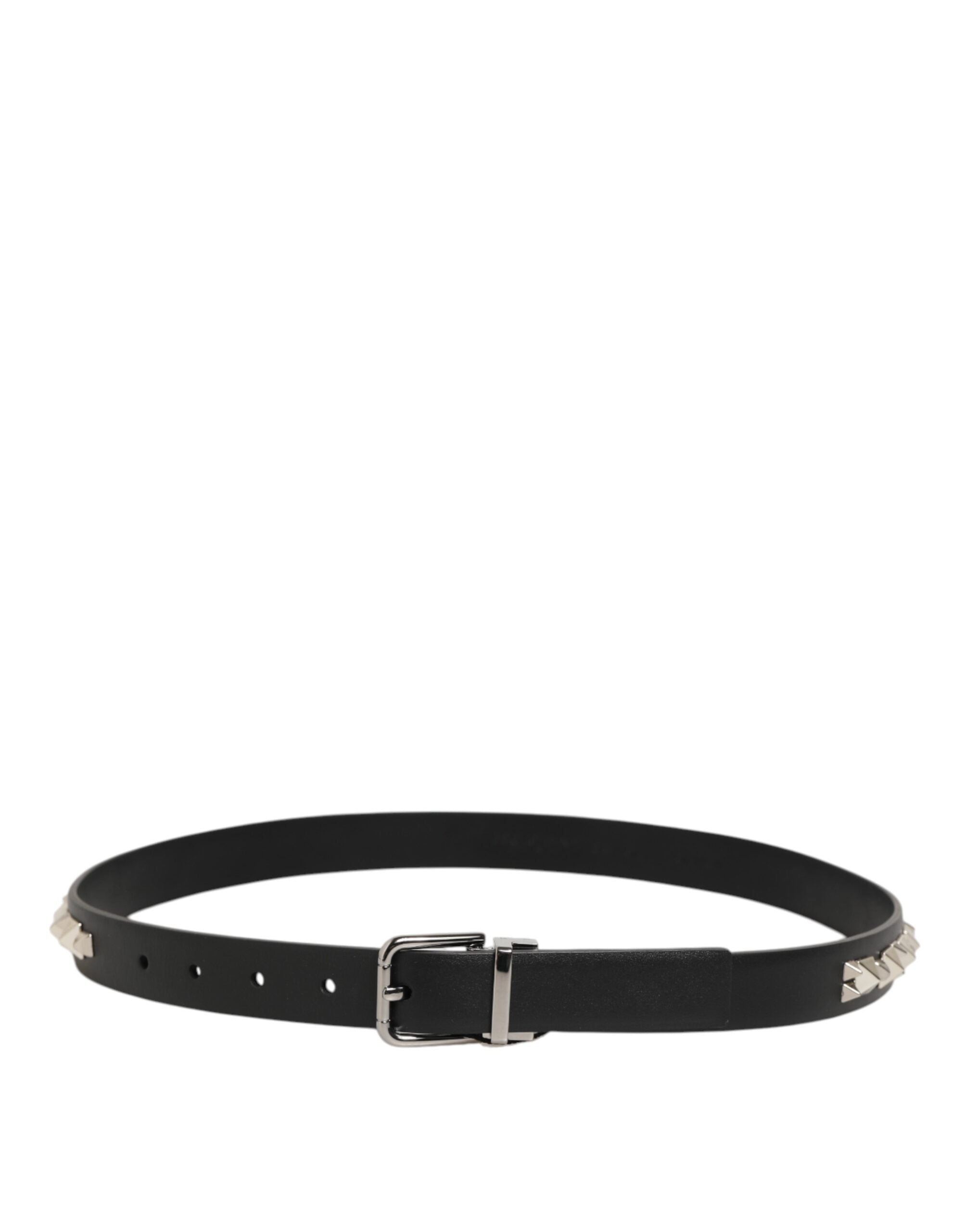 Dolce & Gabbana Schwarzer Leder Nietengürtel mit silberfarbener Schnalle