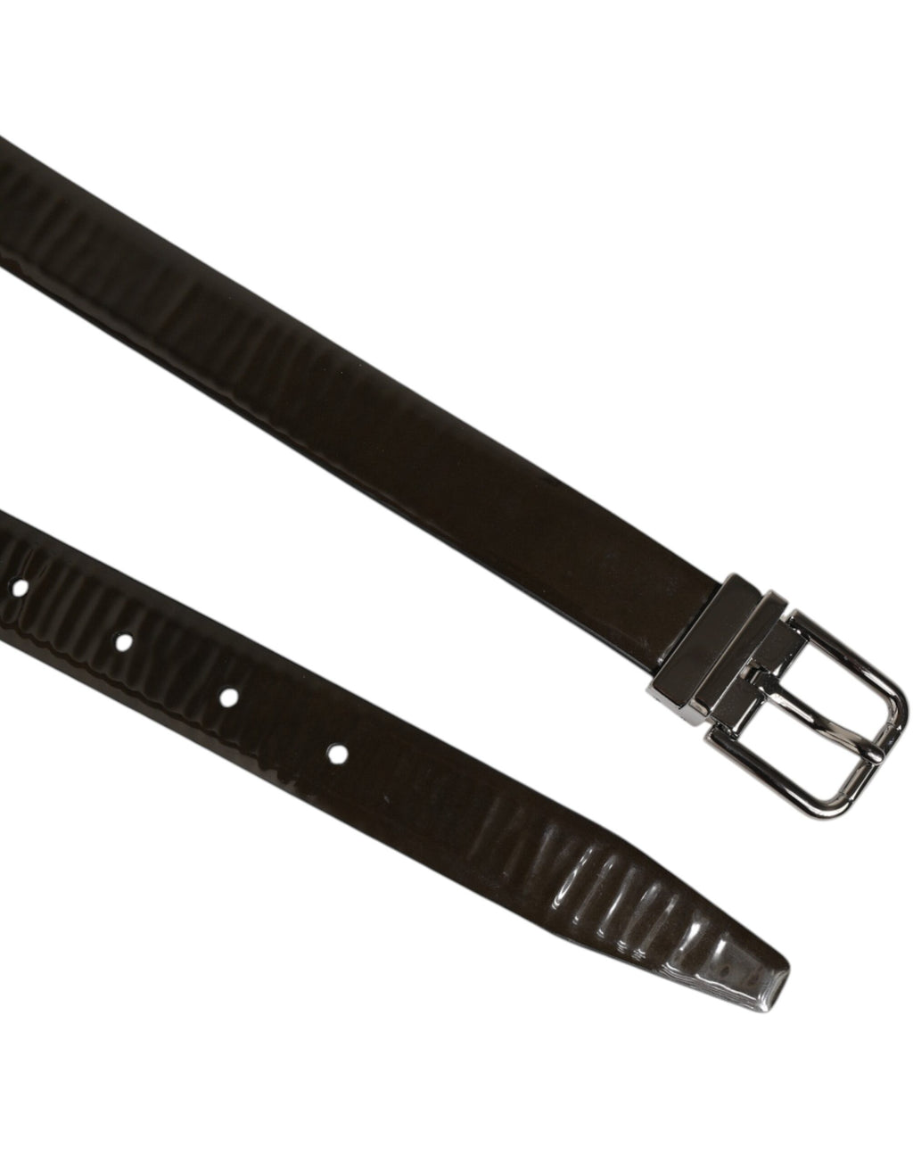 Dolce & Gabbana Brown Glossy Leather Belt with Metal Buckle