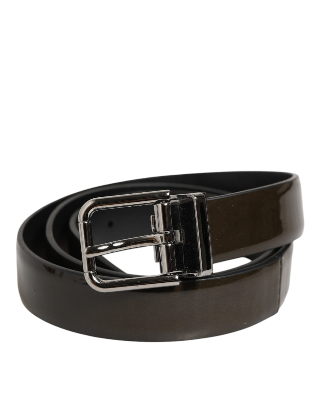 Dolce & Gabbana Brown Glossy Leather Belt with Metal Buckle