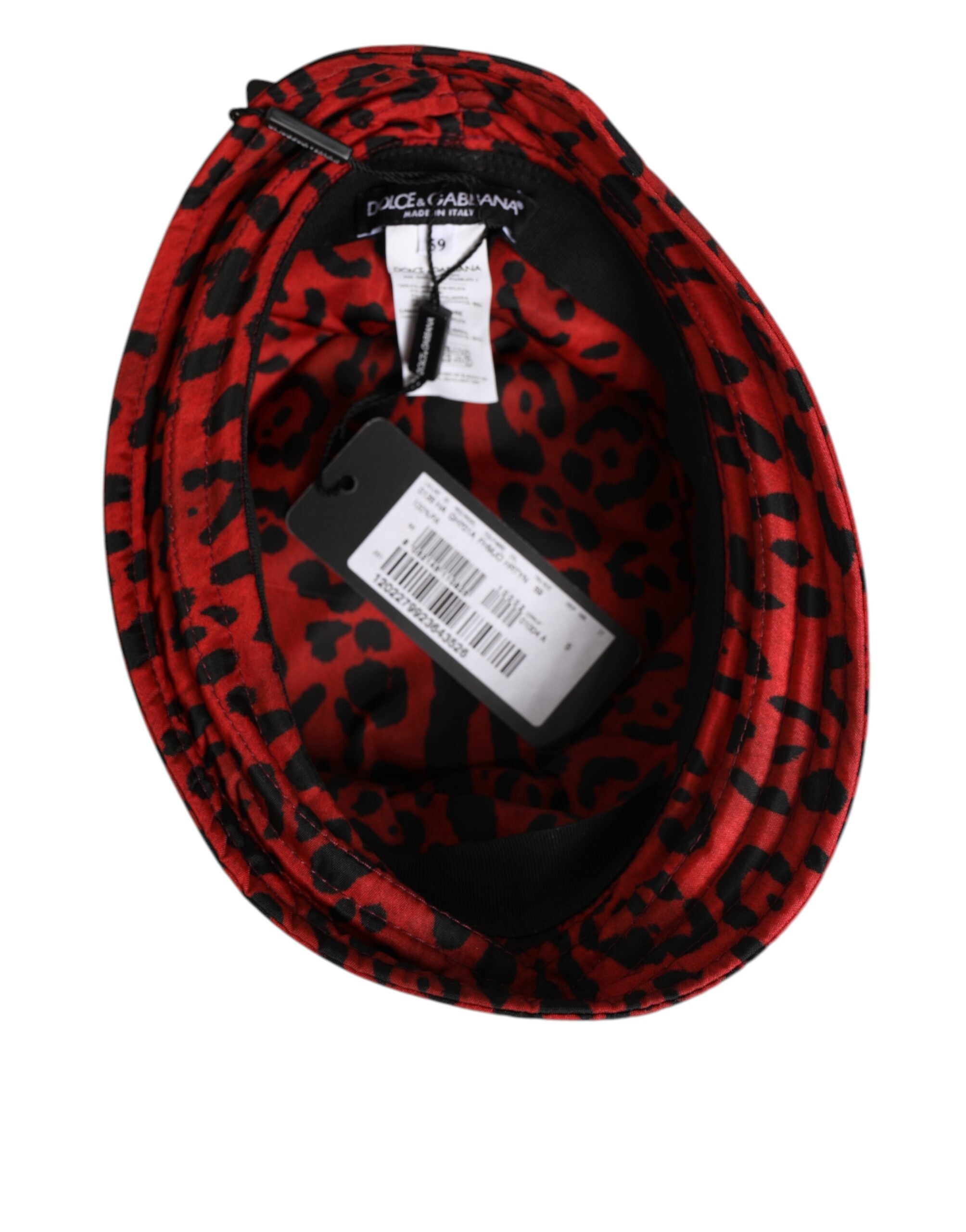 Dolce & Gabbana Red Black Nylon Leopard Print Bucket Men's Cap Hat