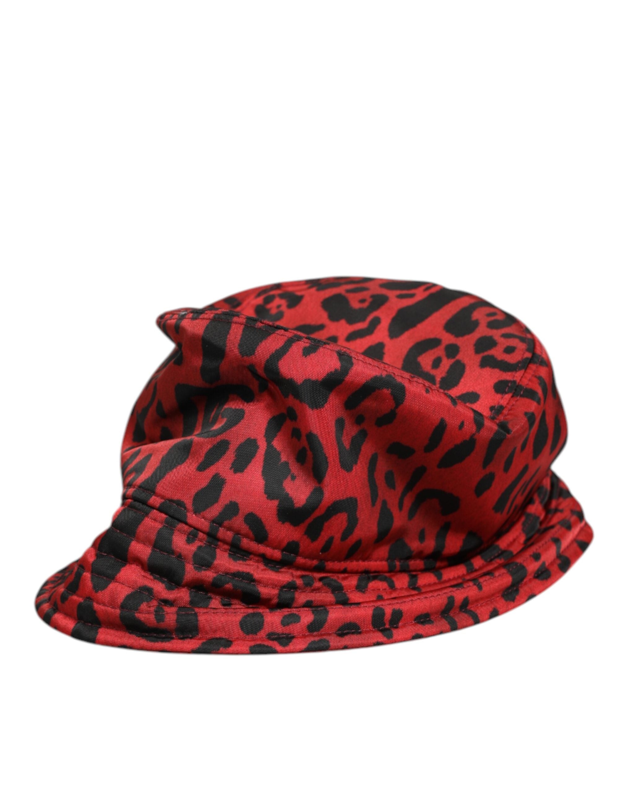Dolce & Gabbana Red Black Nylon Leopard Print Bucket Men's Cap Hat