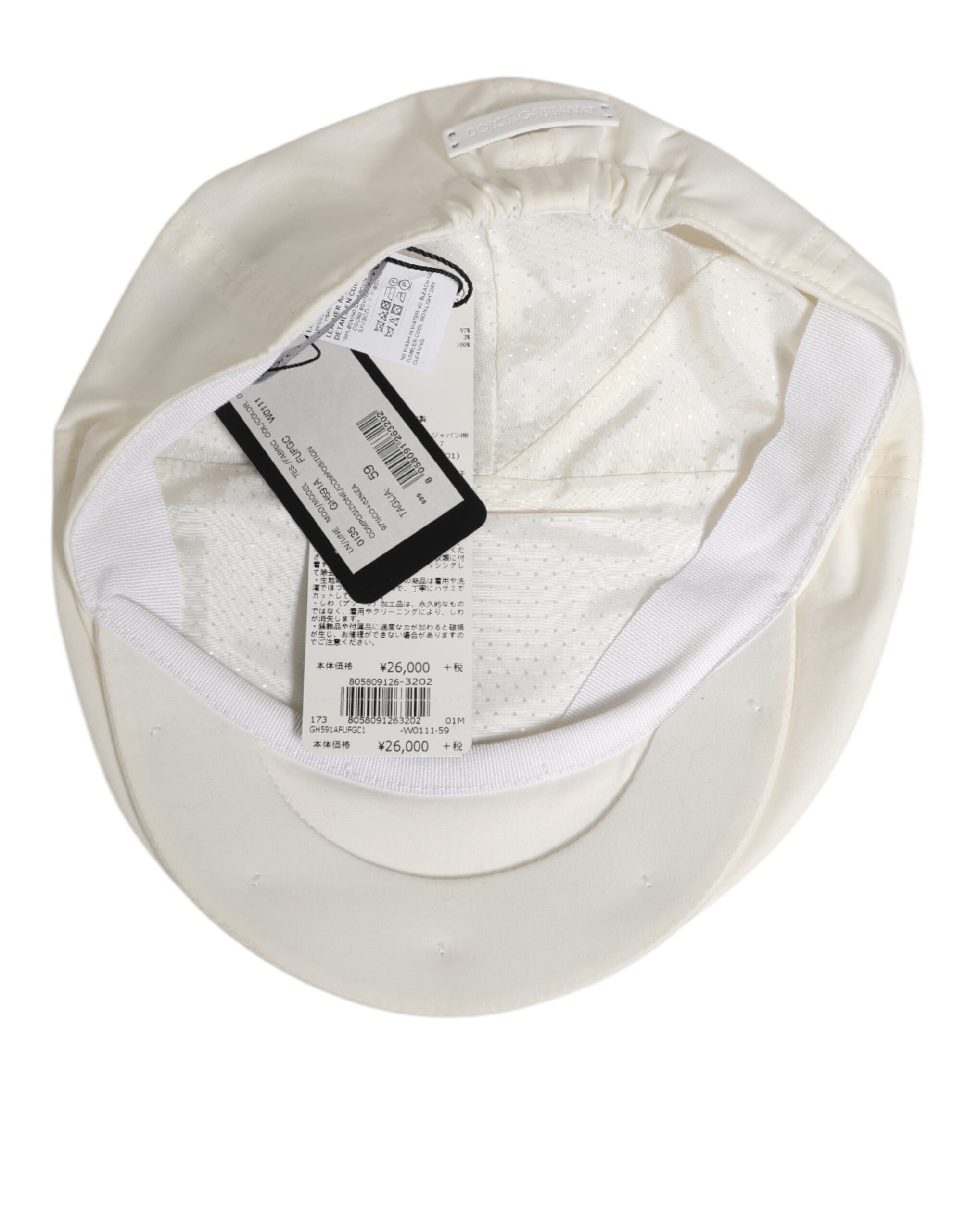 Dolce & Gabbana White Cotton Blend Leather Trim Flat Men's Cap Hat