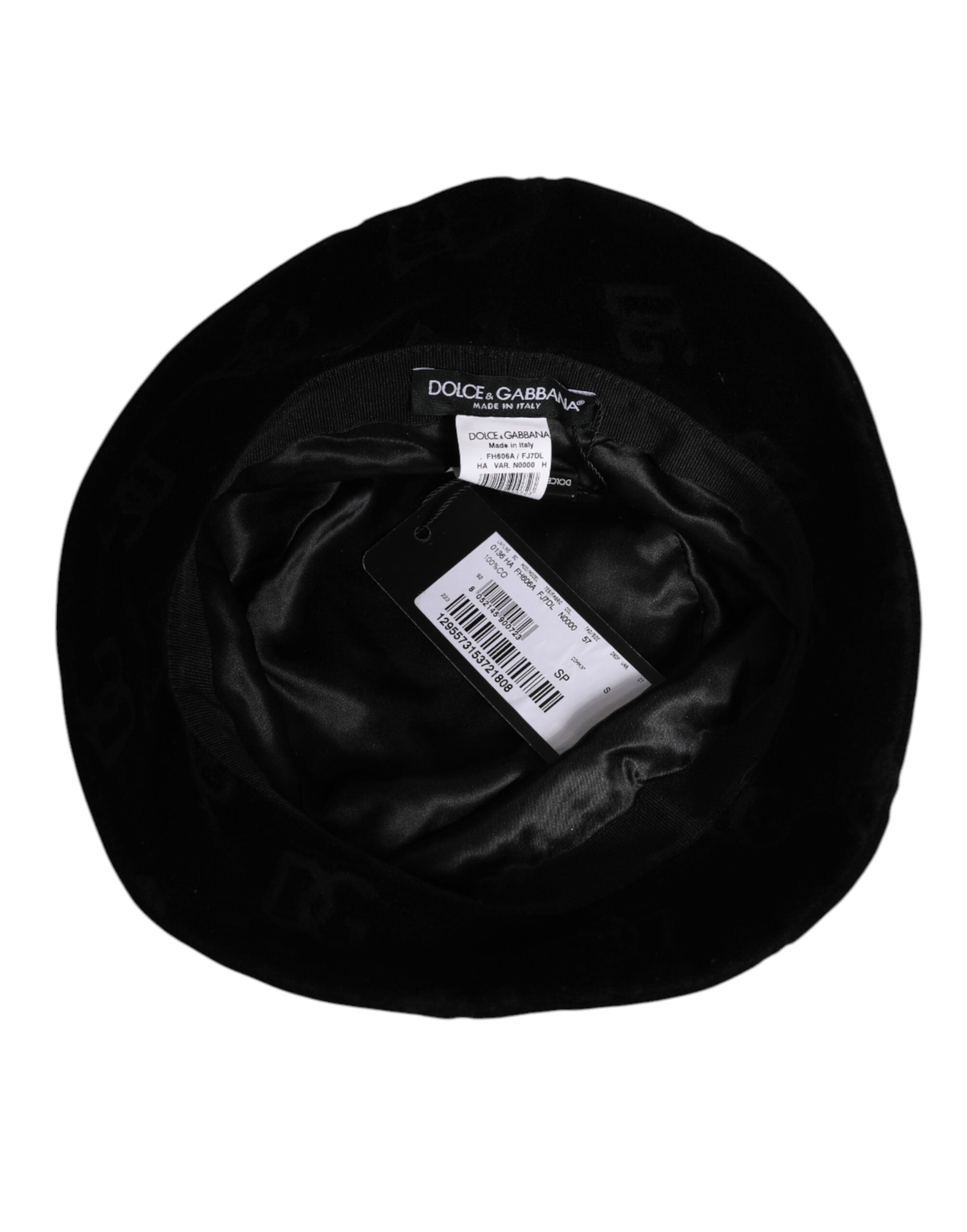 Dolce & Gabbana Schwarzer Cotton Suede Bucket Logo Capello Hut