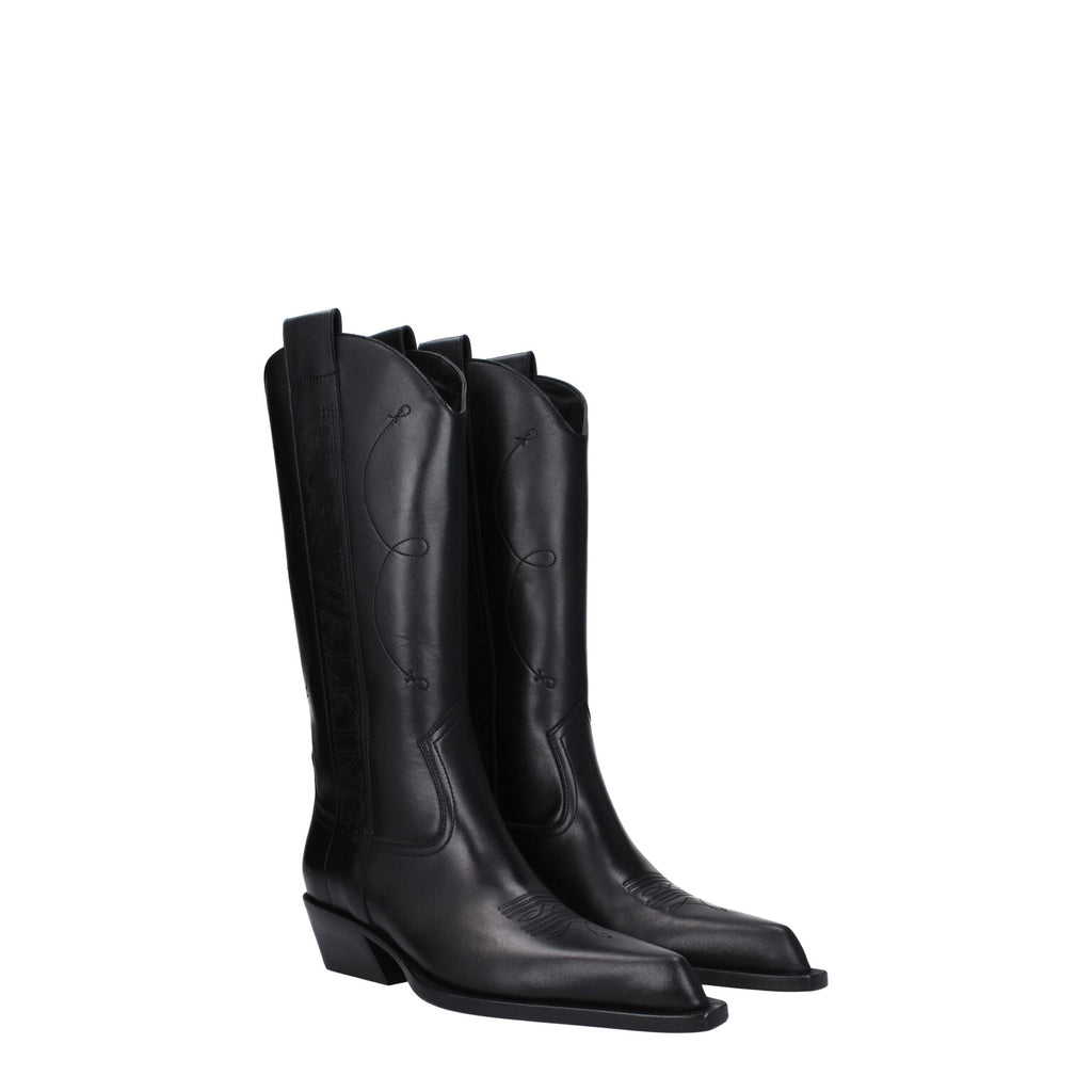 Off-White Schwarze Lederstiefel mit hohem Absatz