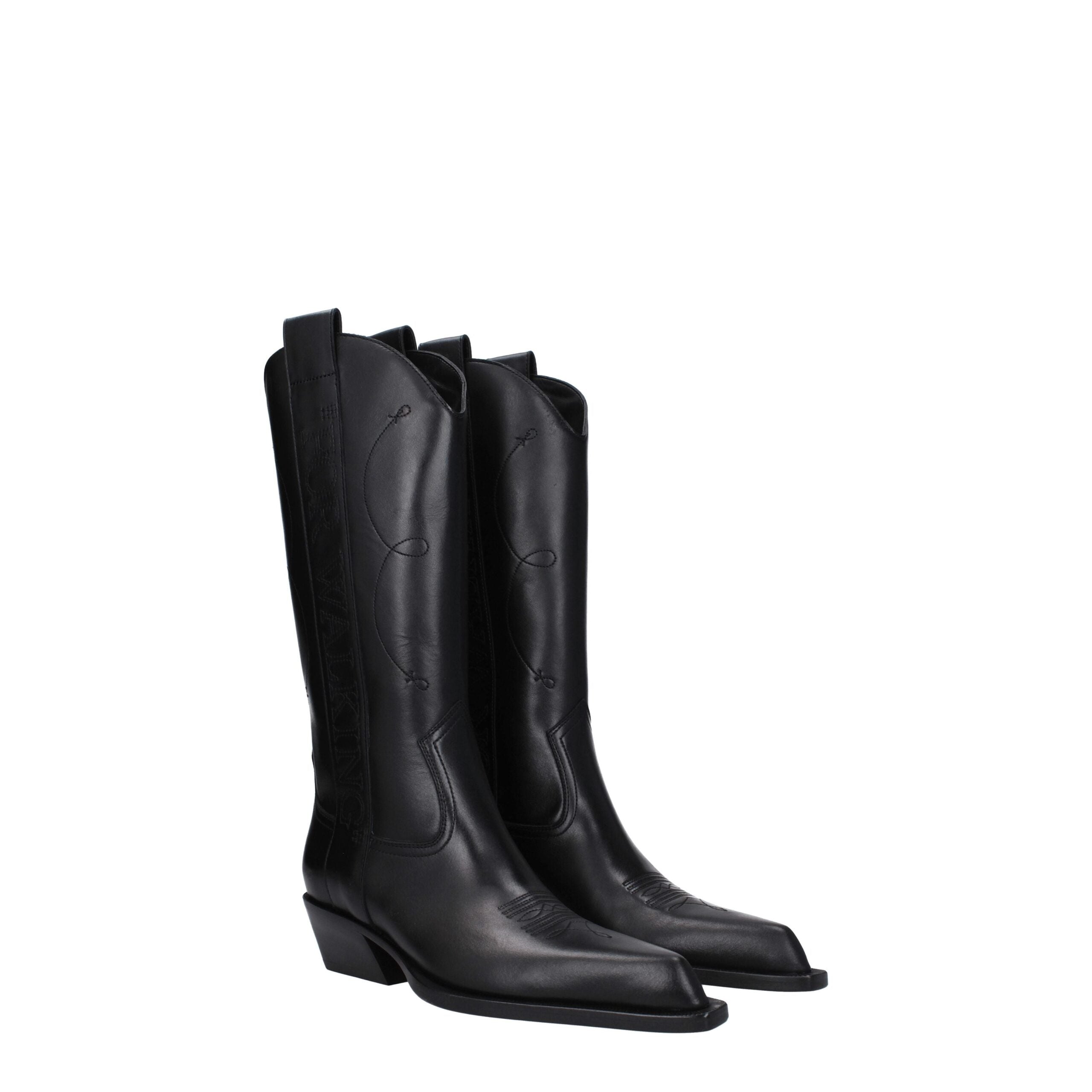 Off-White Schwarze Lederstiefel mit hohem Absatz