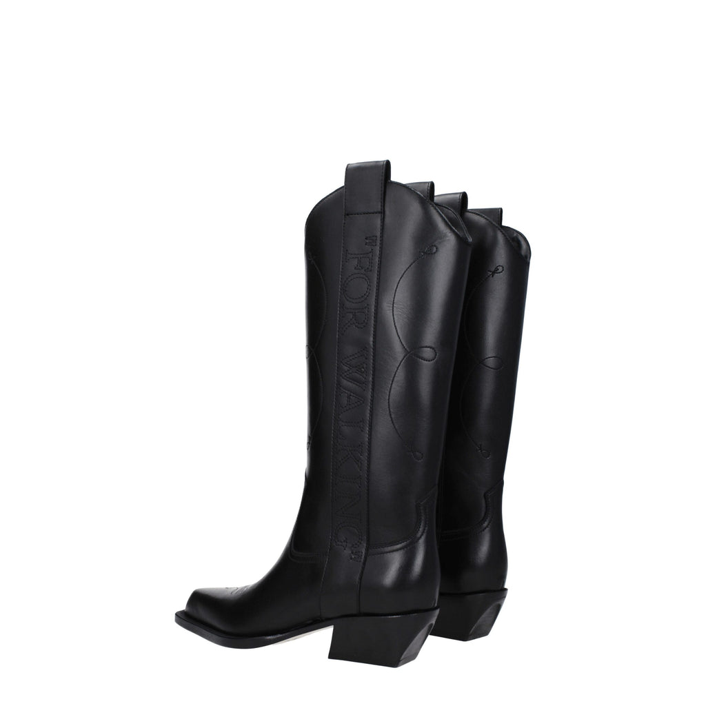Off-White Schwarze Lederstiefel mit hohem Absatz