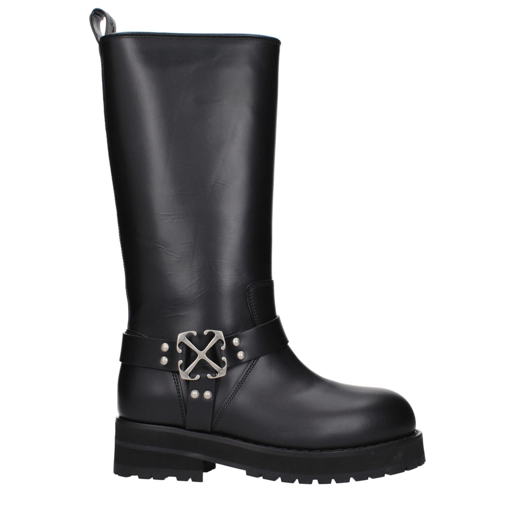 Off-White Schwarze Lederstiefel