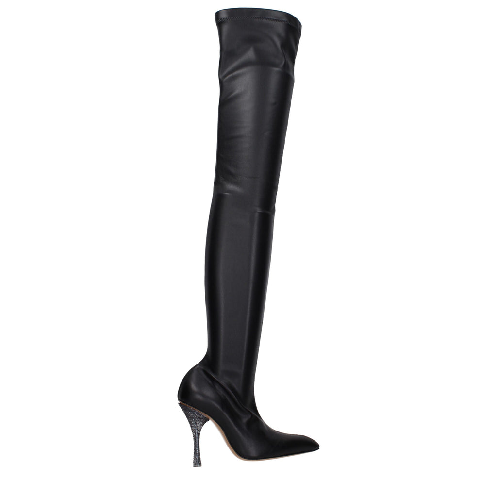 Off-White Schwarze Leder Overknee-Stiefel