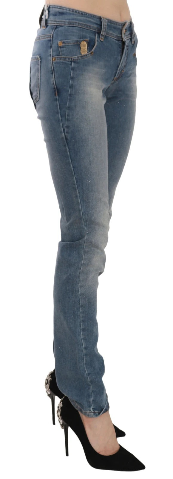 John Galliano Blau gewaschene Mid Waist Skinny Casual Denim-Hose