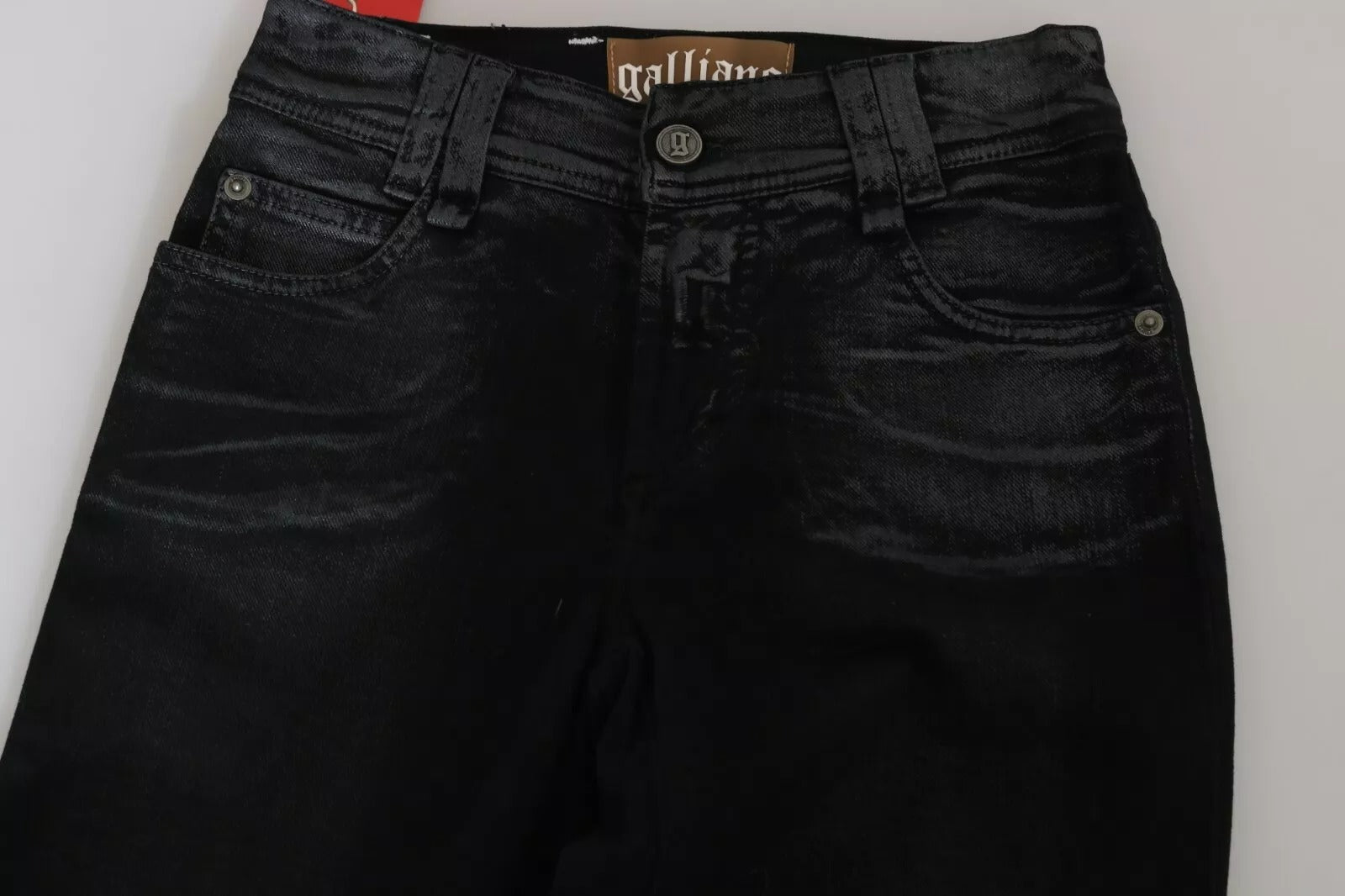 John Galliano Black Washed High Waisted Flared Denim Casual Pants