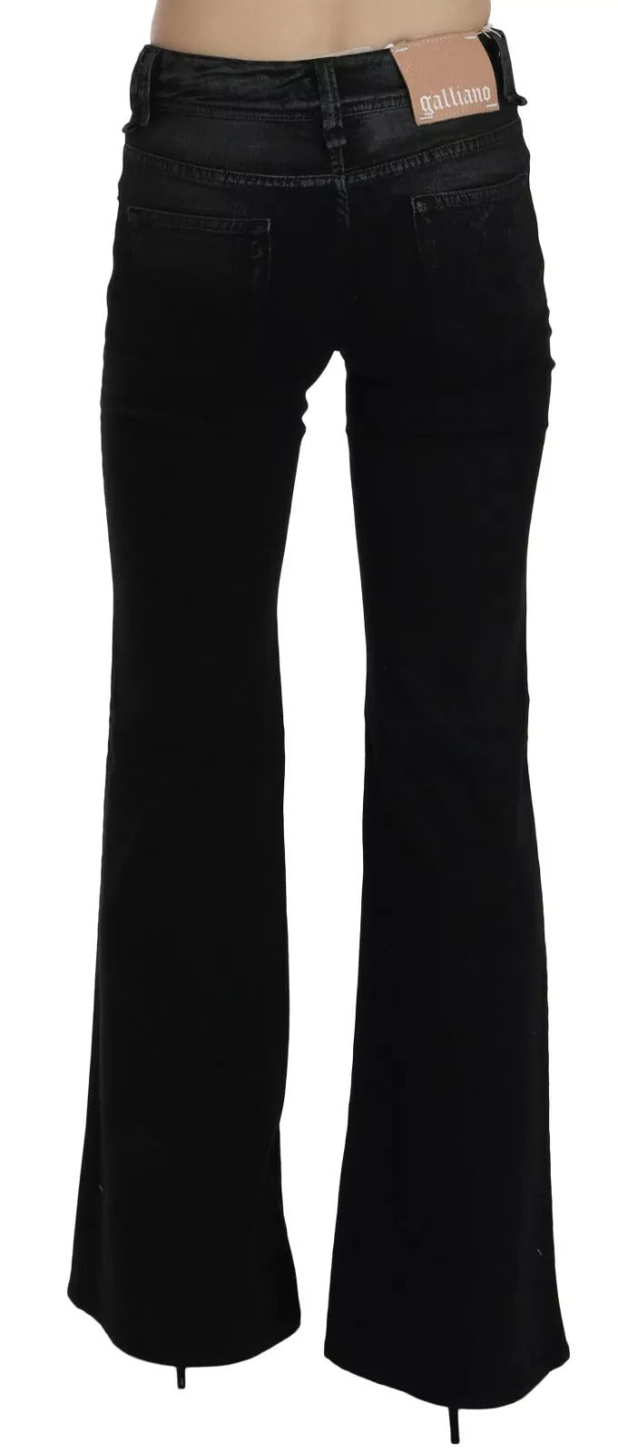 John Galliano Black Washed High Waisted Flared Denim Casual Pants