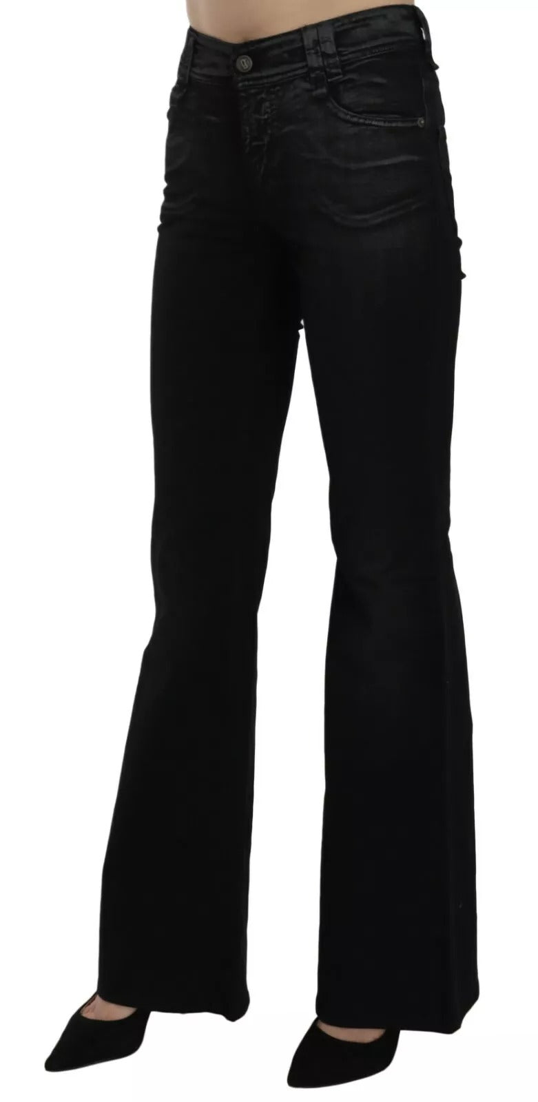 John Galliano Black Washed High Waisted Flared Denim Casual Pants