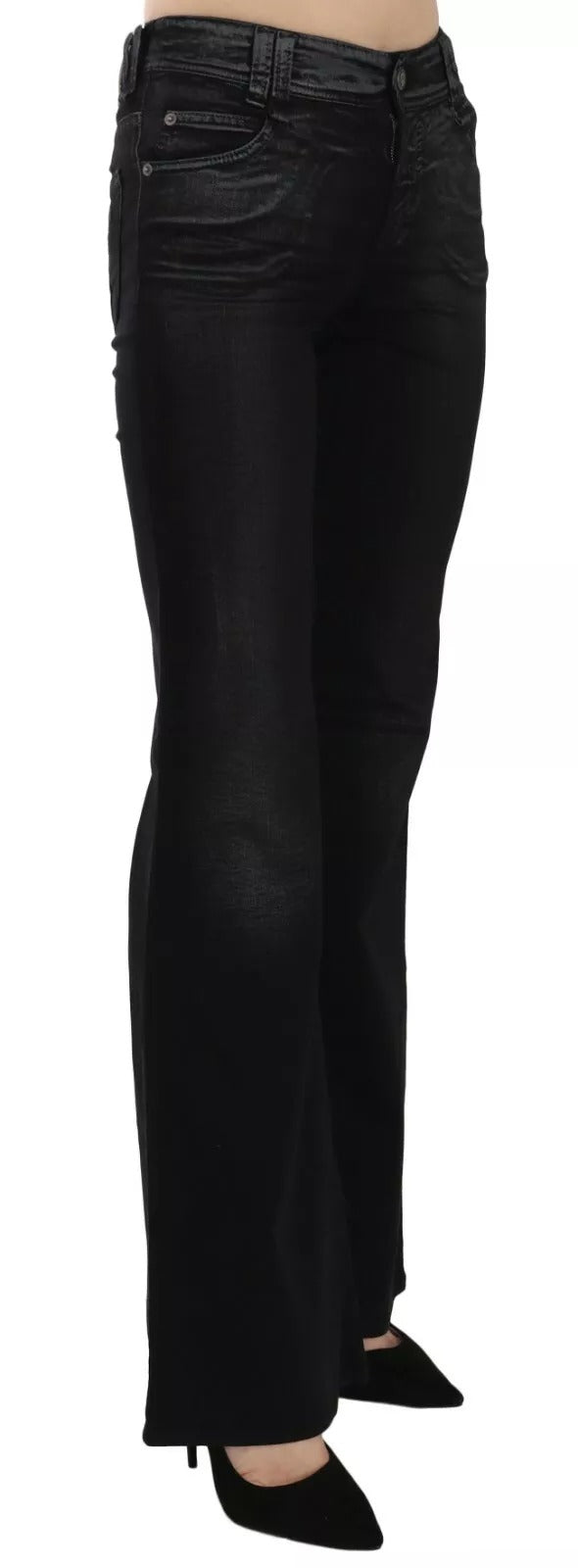 John Galliano Black Washed High Waisted Flared Denim Casual Pants