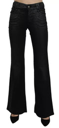 John Galliano Black Washed High Waisted Flared Denim Casual Pants