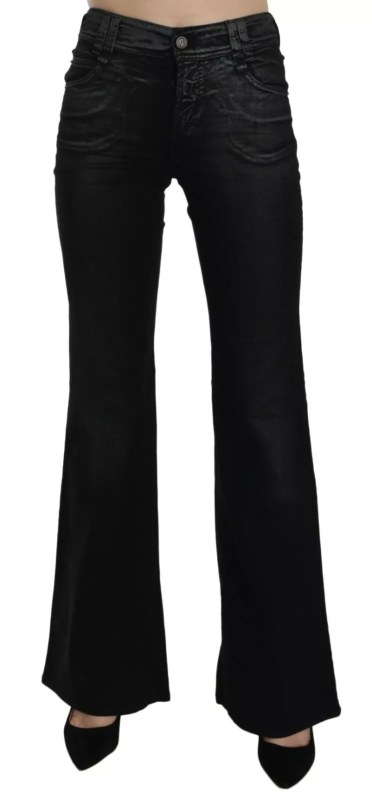 John Galliano Black Washed High Waisted Flared Denim Casual Pants