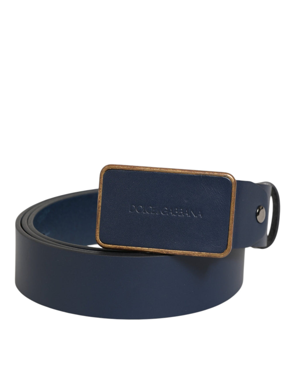 Dolce & Gabbana Blue Leather Belt with Classic Metal Logo Buckle