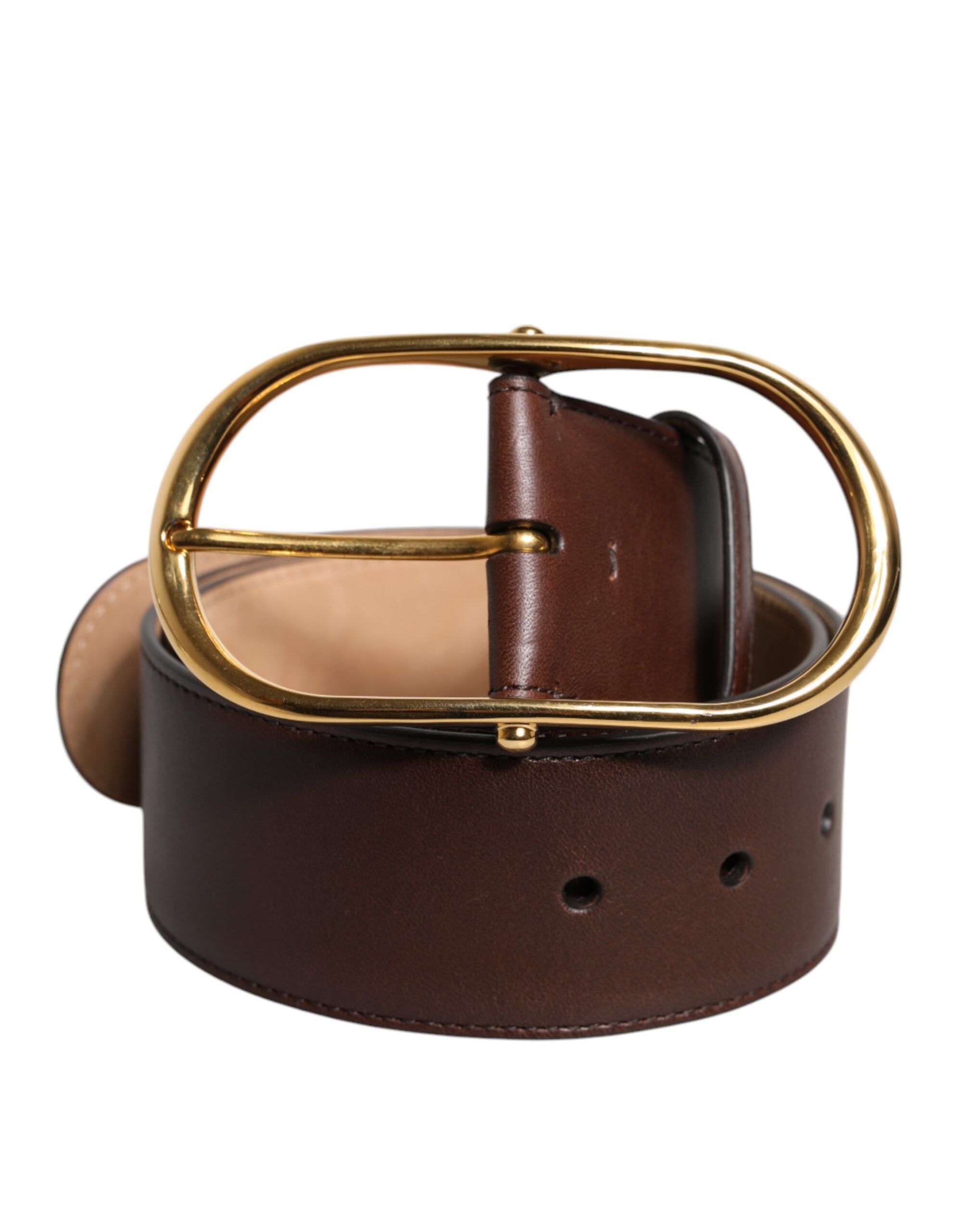 Dolce & Gabbana Brauner Leder Gürtel mit ovaler Metallschnalle